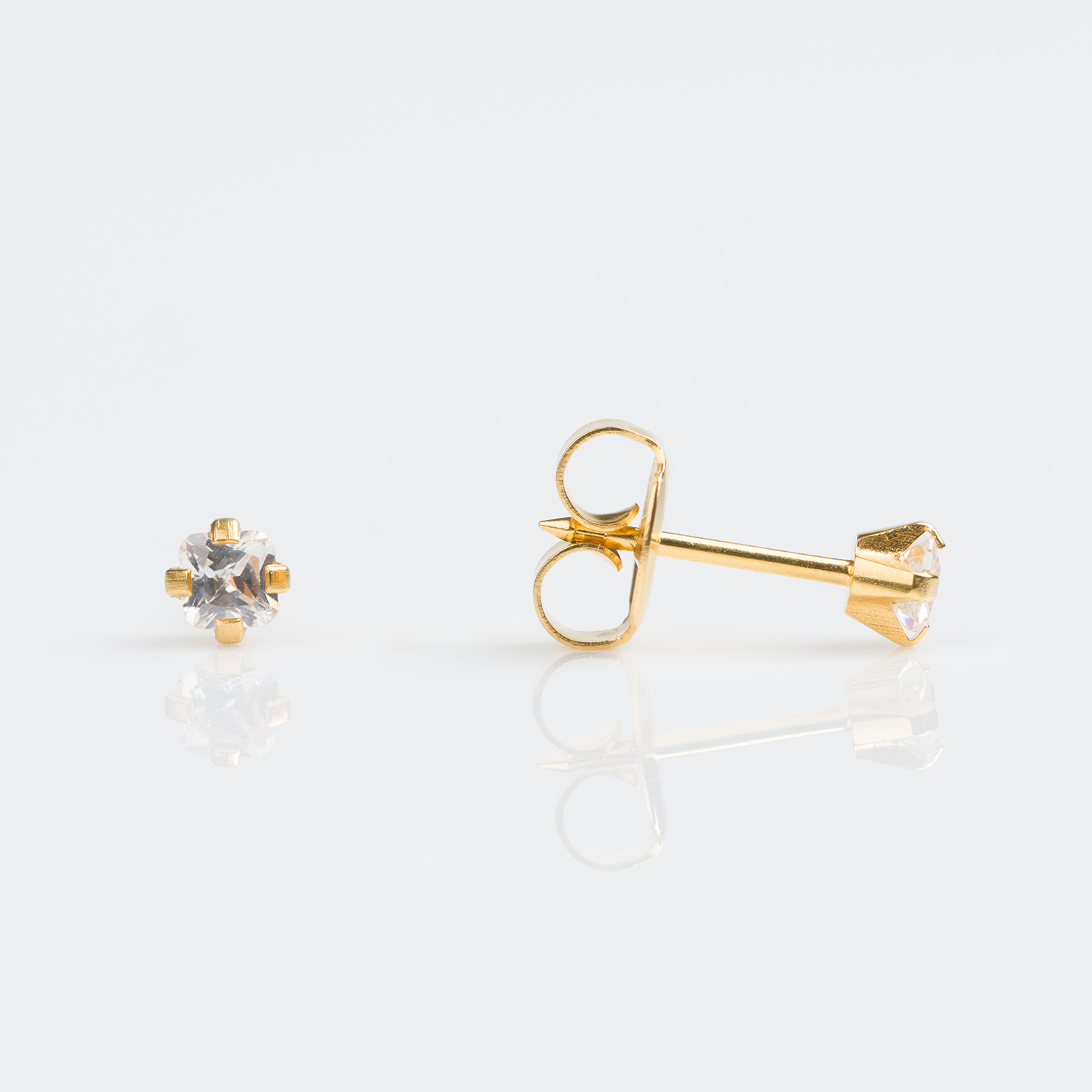 System 75™ Prong-Set Princess-Cut Cubic Zirconia Piercing Studs – 3×3mm – Gold-Plated