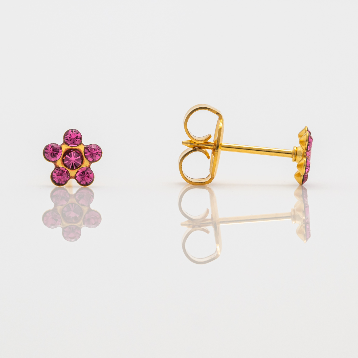 System 75™ Daisy Birthstone Piercing Studs – October Rose Crystal – Regular Post – Gold-Plated – 5mm