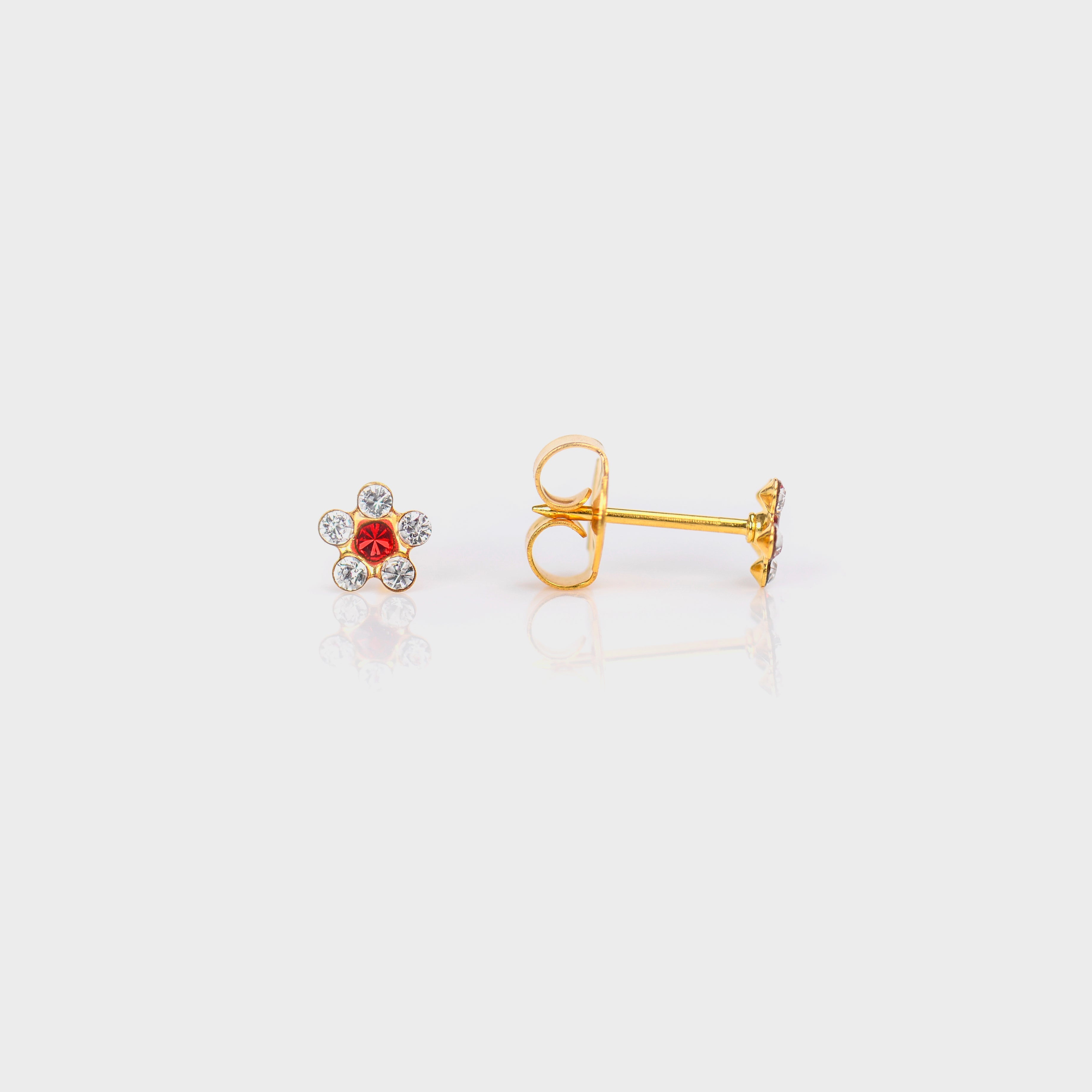 System 75™ Daisy Birthstone Piercing Studs – Crystal + July Ruby – Regular Post – Gold-Plated