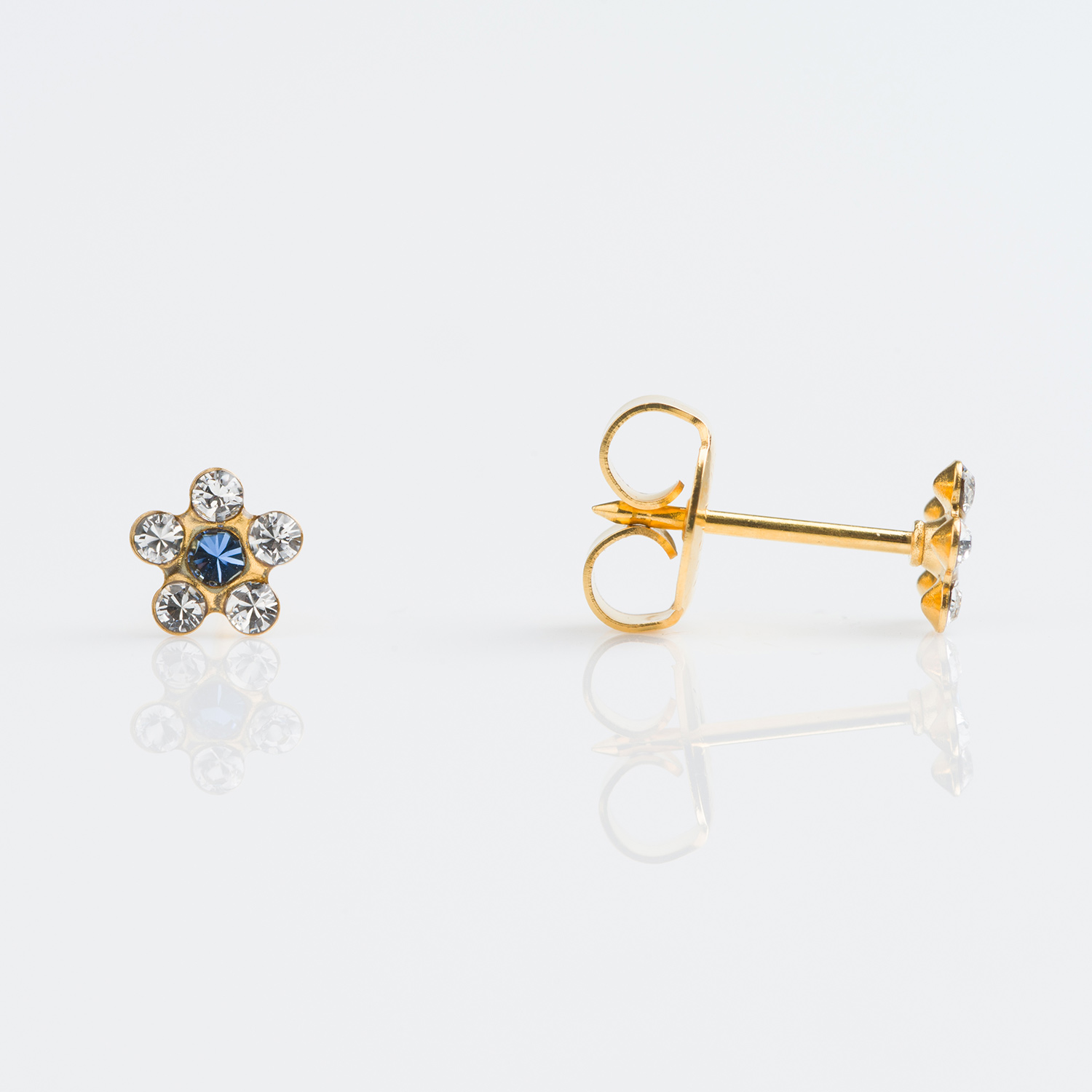 System 75™ Daisy Birthstone Piercing Studs – Crystal + September Sapphire – Regular Post – Gold-Plated – 5mm