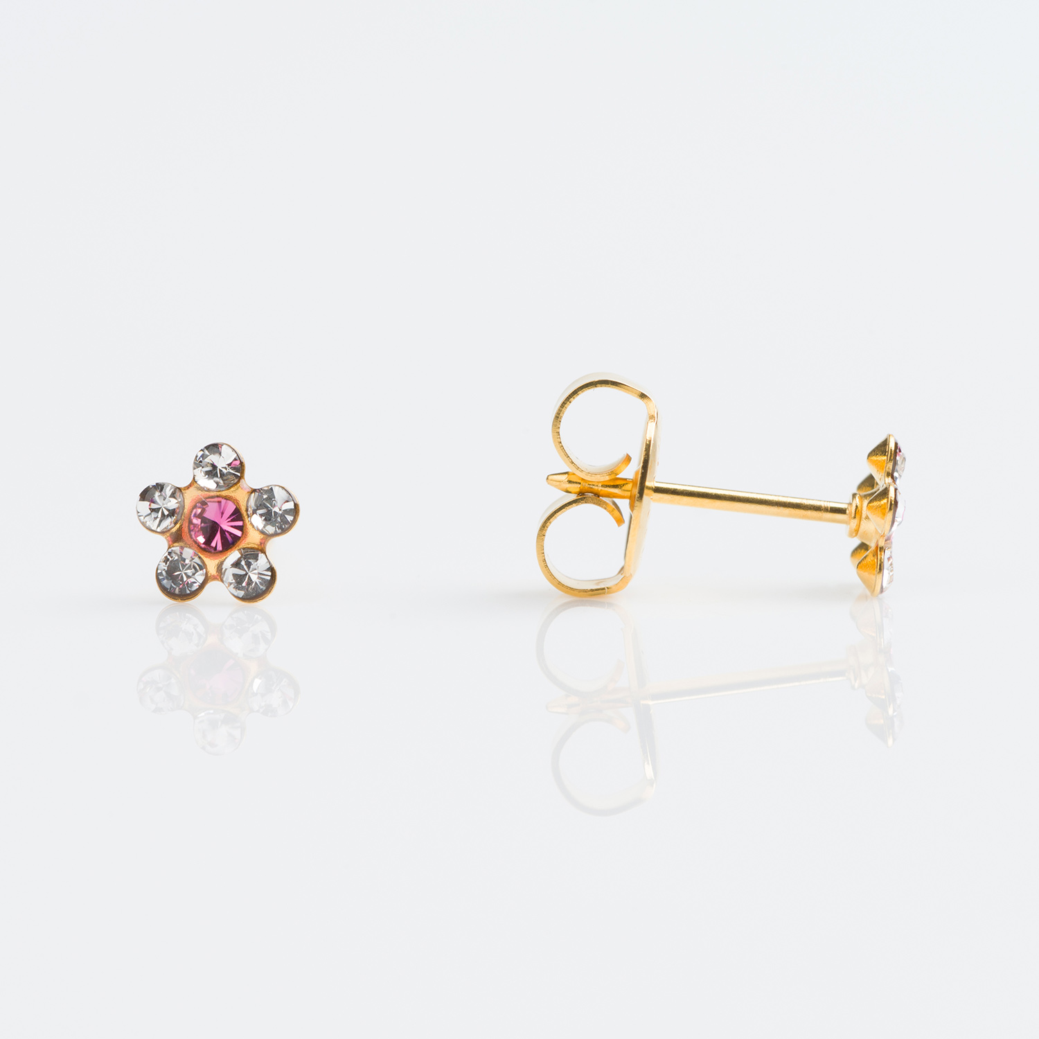 System 75™ Daisy Birthstone Piercing Studs – Crystal + October Rose – Regular Post – Gold-Plated – 5mm