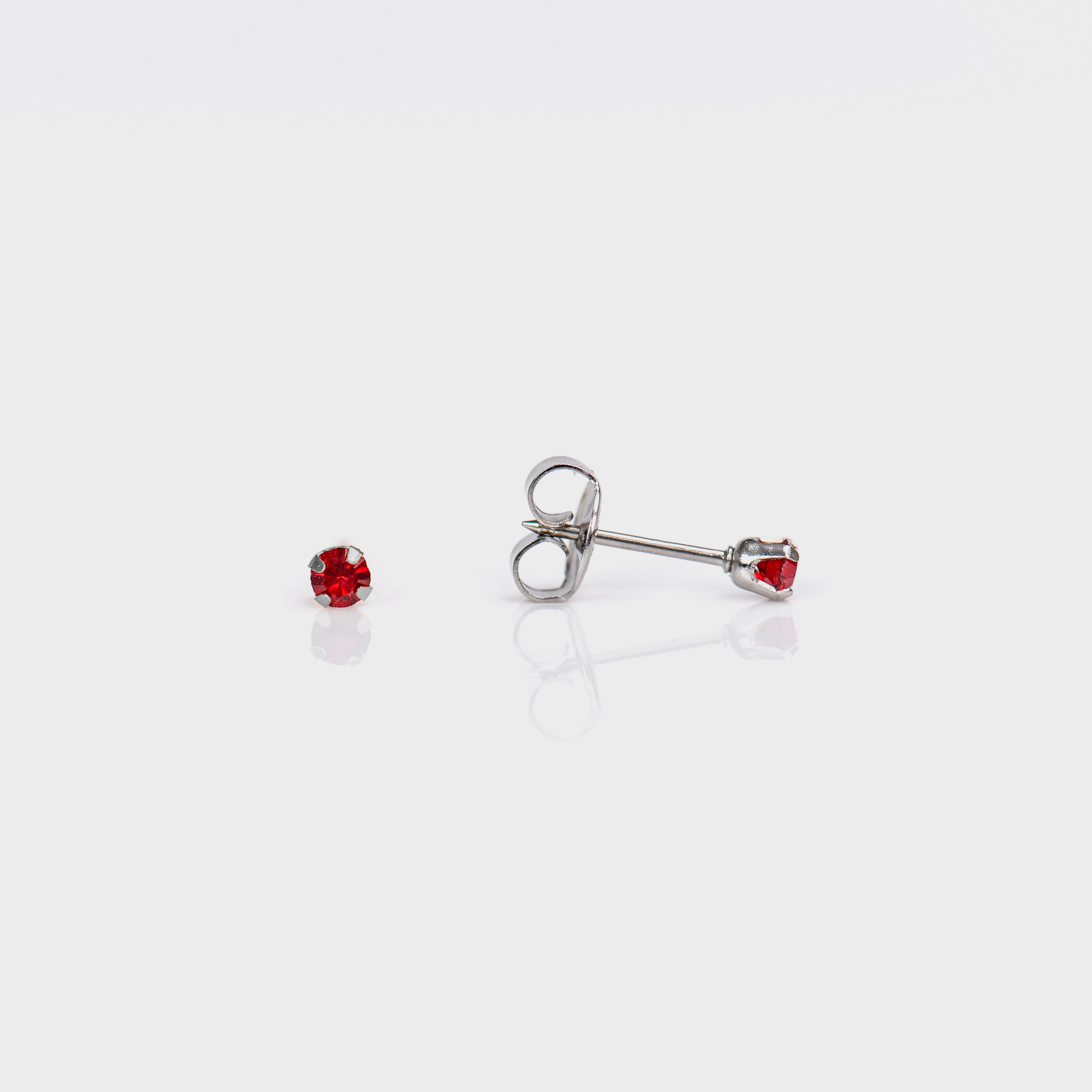 System 75™ Prong-Set Birthstone Piercing Studs – 3mm – January Garnet Crystal – Stainless Steel