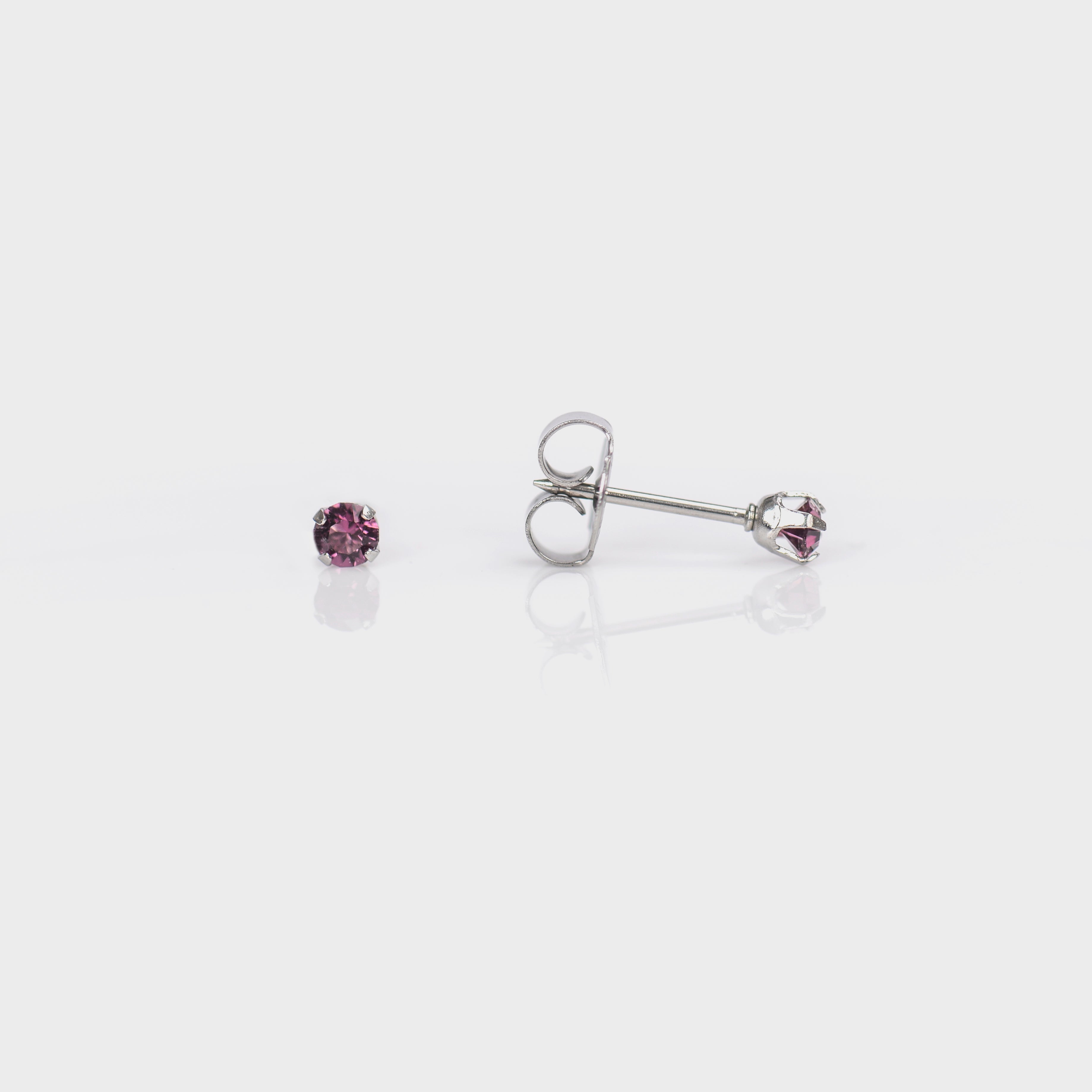 System 75™ Prong-Set Birthstone Piercing Studs – 3mm – February Amethyst Crystal – Stainless Steel