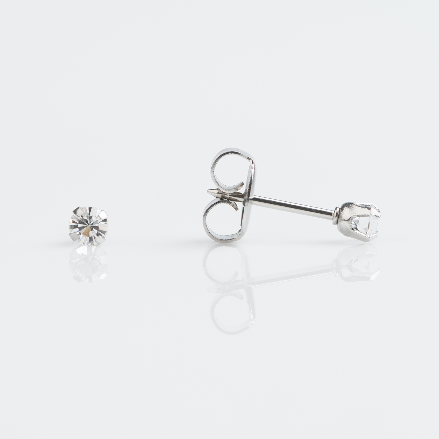 System 75™ Prong-Set Birthstone Piercing Studs – 3mm – April Clear Crystal – Stainless Steel