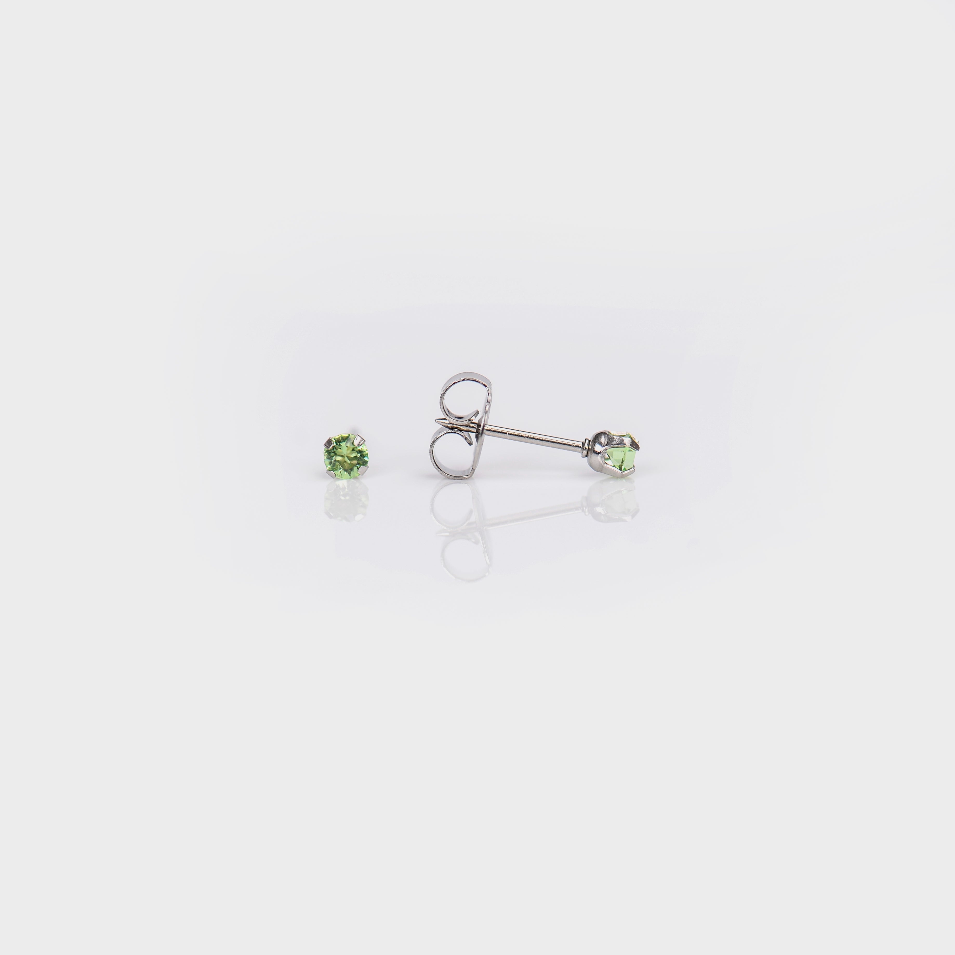 System 75™ Prong-Set Birthstone Piercing Studs – 3mm – August Peridot Crystal – Stainless Steel
