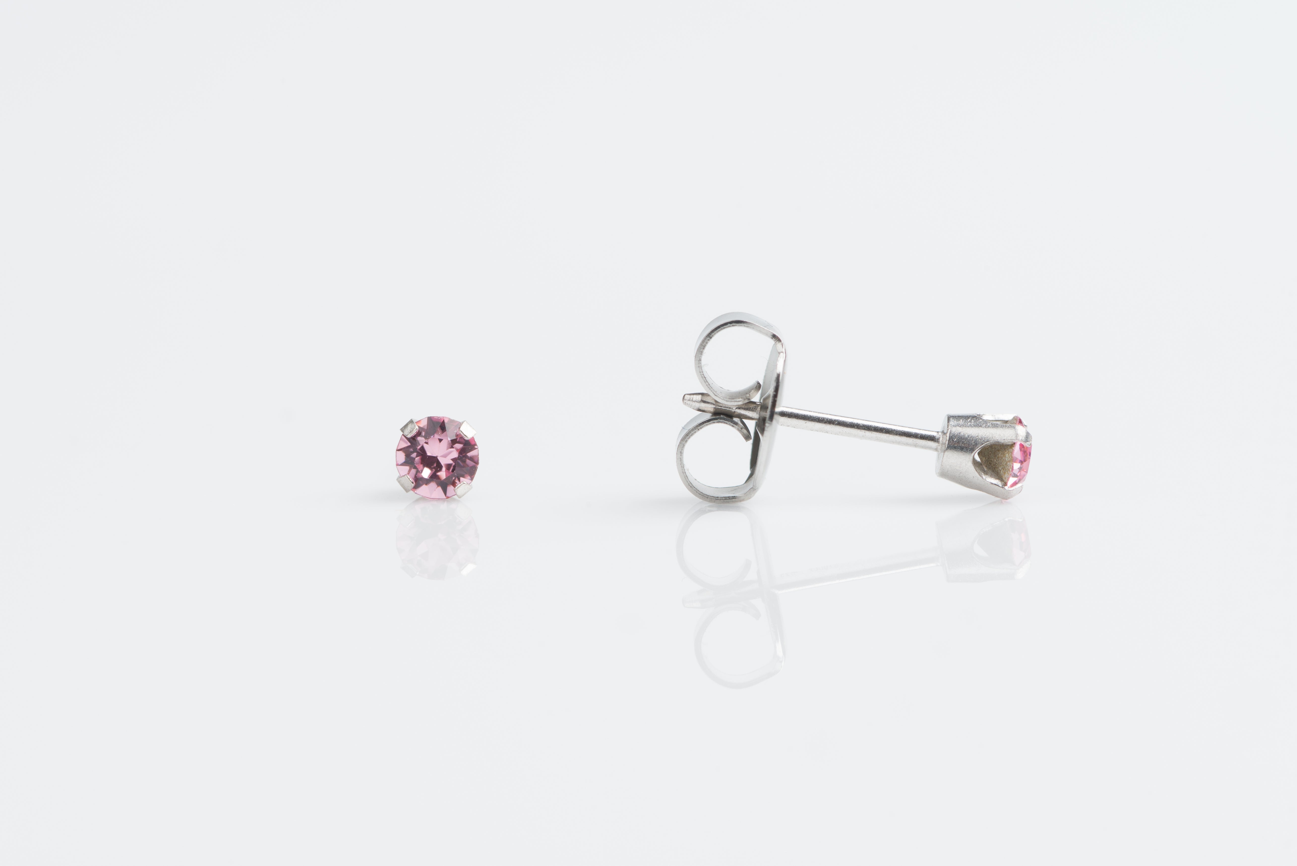 System 75™ Prong-Set Birthstone Piercing Studs – 3mm – October Rose Crystal – Stainless Steel