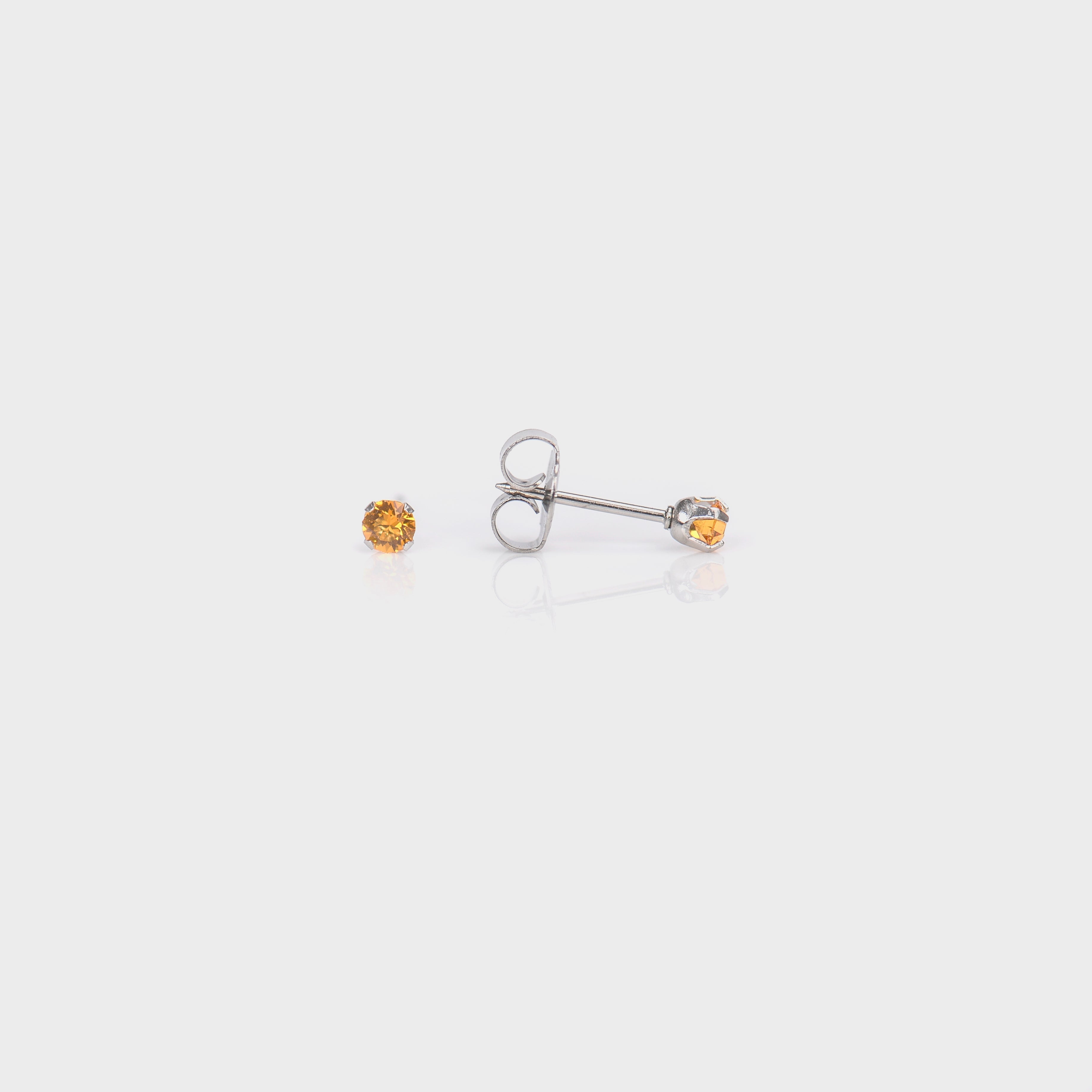 System 75™ Prong-Set Birthstone Piercing Studs – 3mm – November Topaz Crystal – Stainless Steel