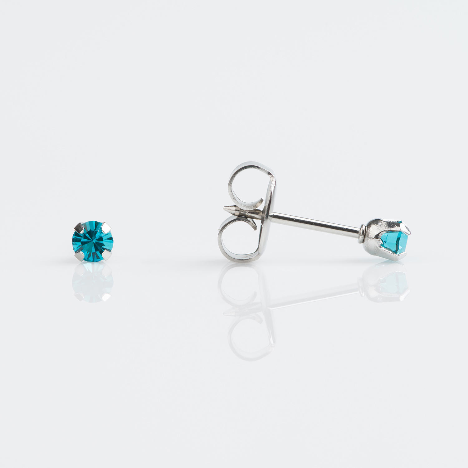 System 75™ Prong-Set Birthstone Piercing Studs – 3mm – Blue Cubic Zirconia – Stainless Steel