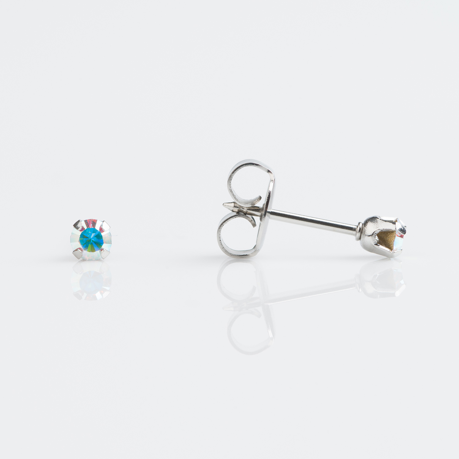 System 75™ Prong-Set Crystal Piercing Studs – 3mm – Aurora Borealis – Gold-Plated