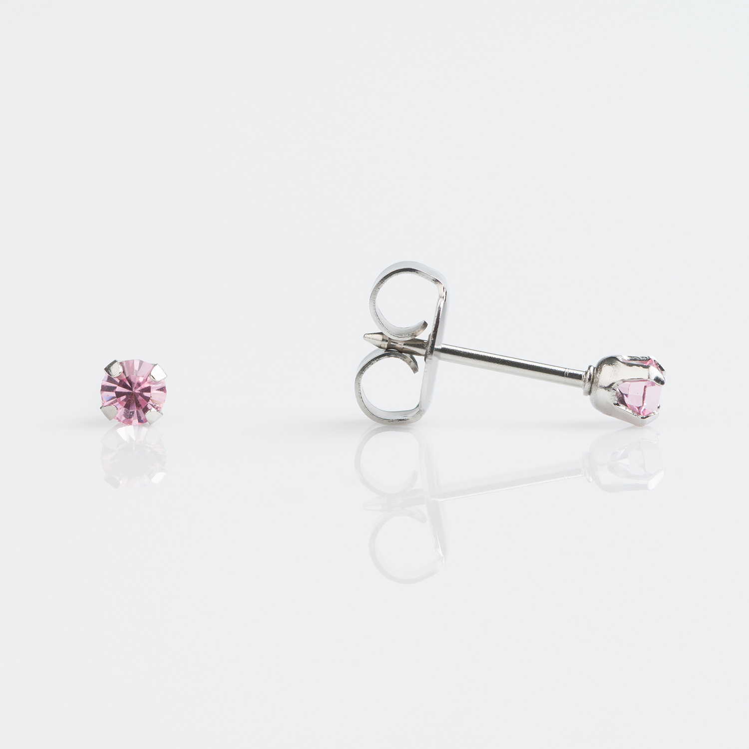 System 75™ Prong-Set Crystal Piercing Studs – 3mm – Light Rose – Stainless Steel