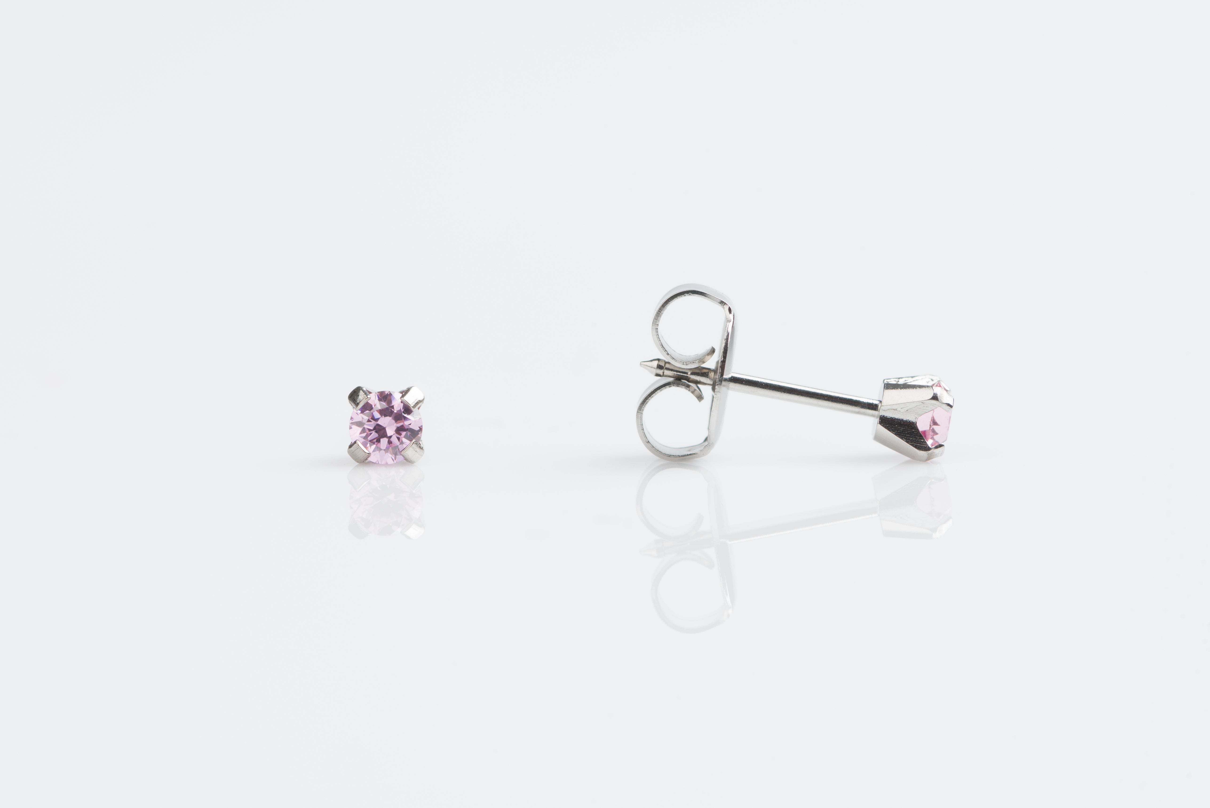 System 75™ Prong-Set Cubic Zirconia Piercing Studs – Pink – 3mm – Stainless Steel