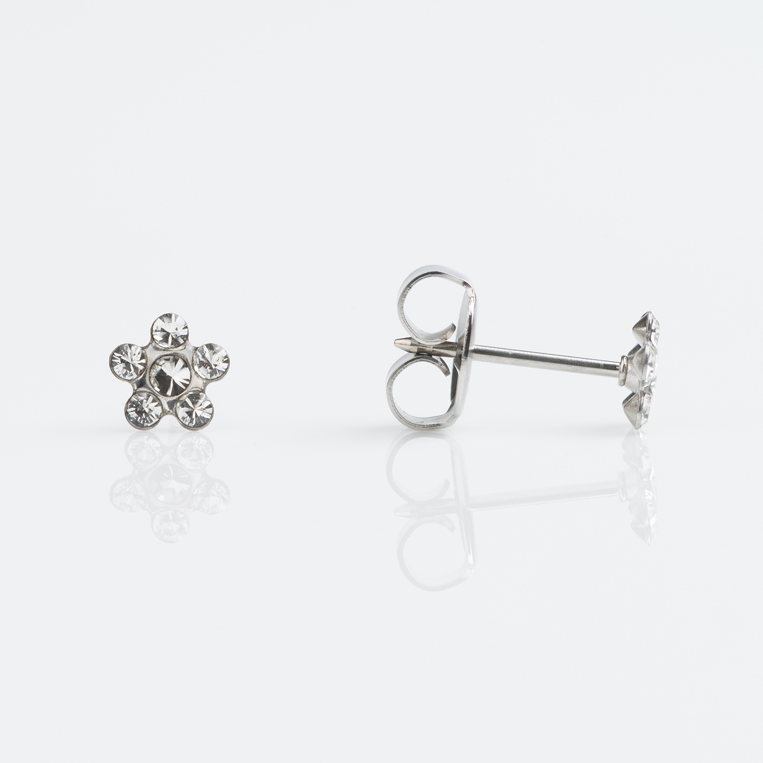 System 75™ Daisy Birthstone Piercing Studs – Clear Crystal – Regular Post – Stainless Steel – 5mm