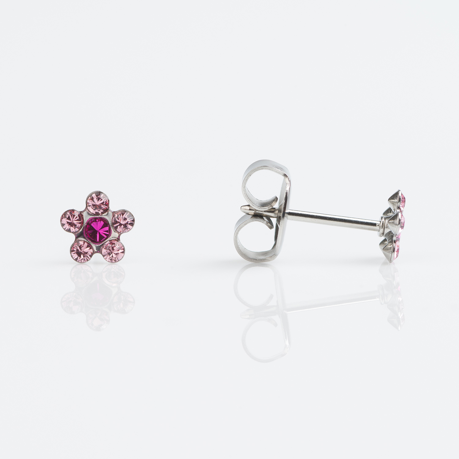 System 75™ Daisy Birthstone Piercing Studs – Light October Rose + Fuschia – Regular Post – Stainless Steel – 5mm
