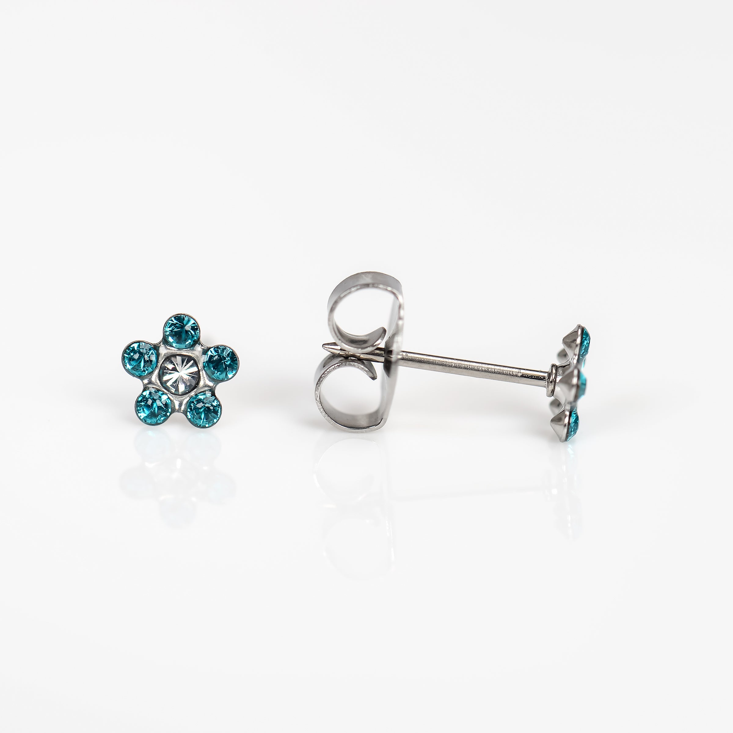 System 75™ Daisy Birthstone Piercing Studs – Blue Cubic Zirconia – Regular Post – Stainless Steel