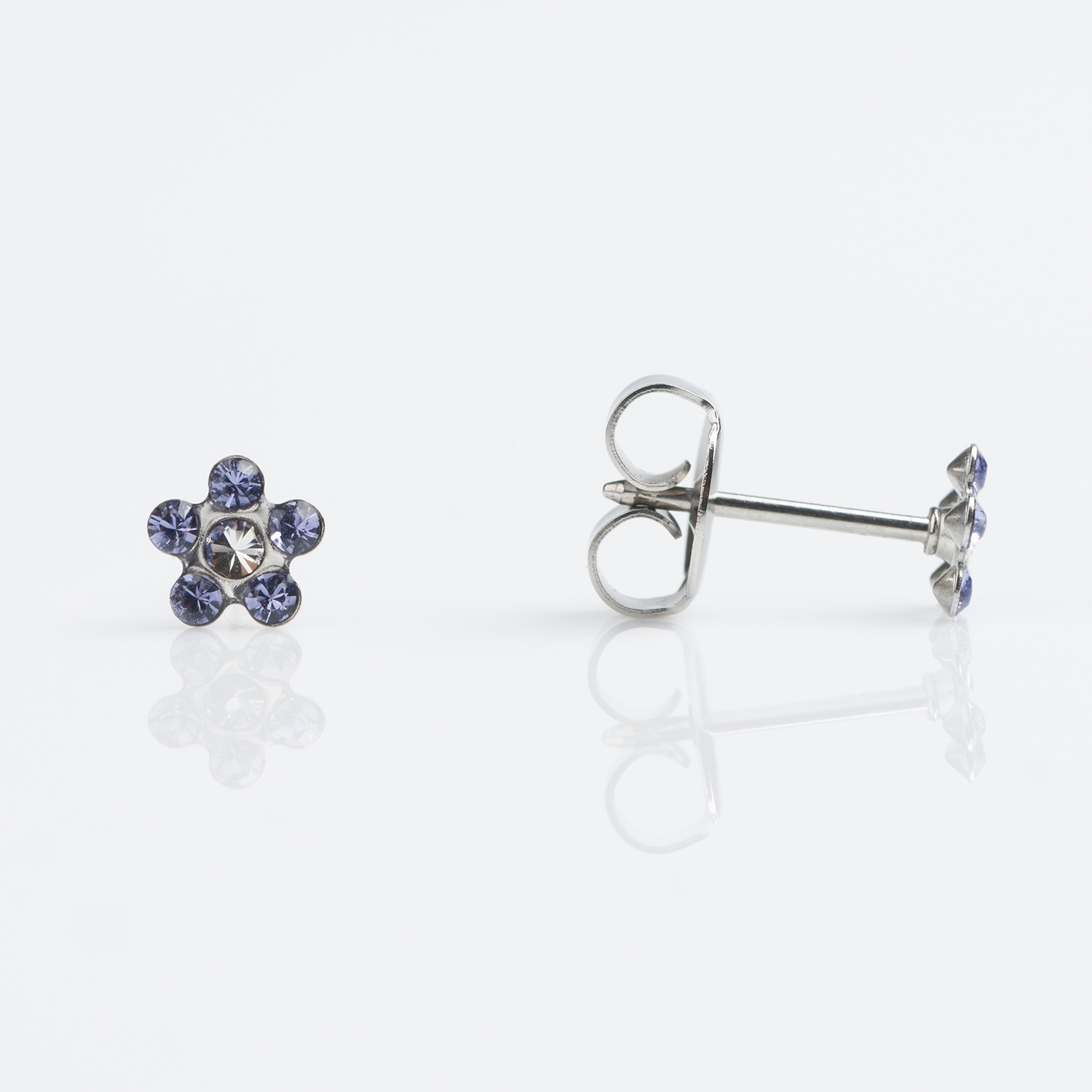 System 75™ Daisy Birthstone Piercing Studs – Crystal + Tanzanite – Regular Post – Stainless Steel – 5mm
