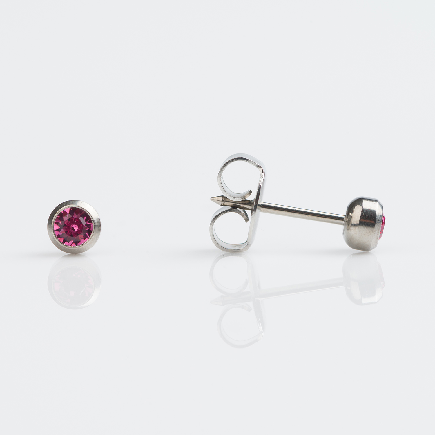 System 75™ Bezel-Set Birthstone Piercing Studs – 3mm – October Rose Crystal – Titanium