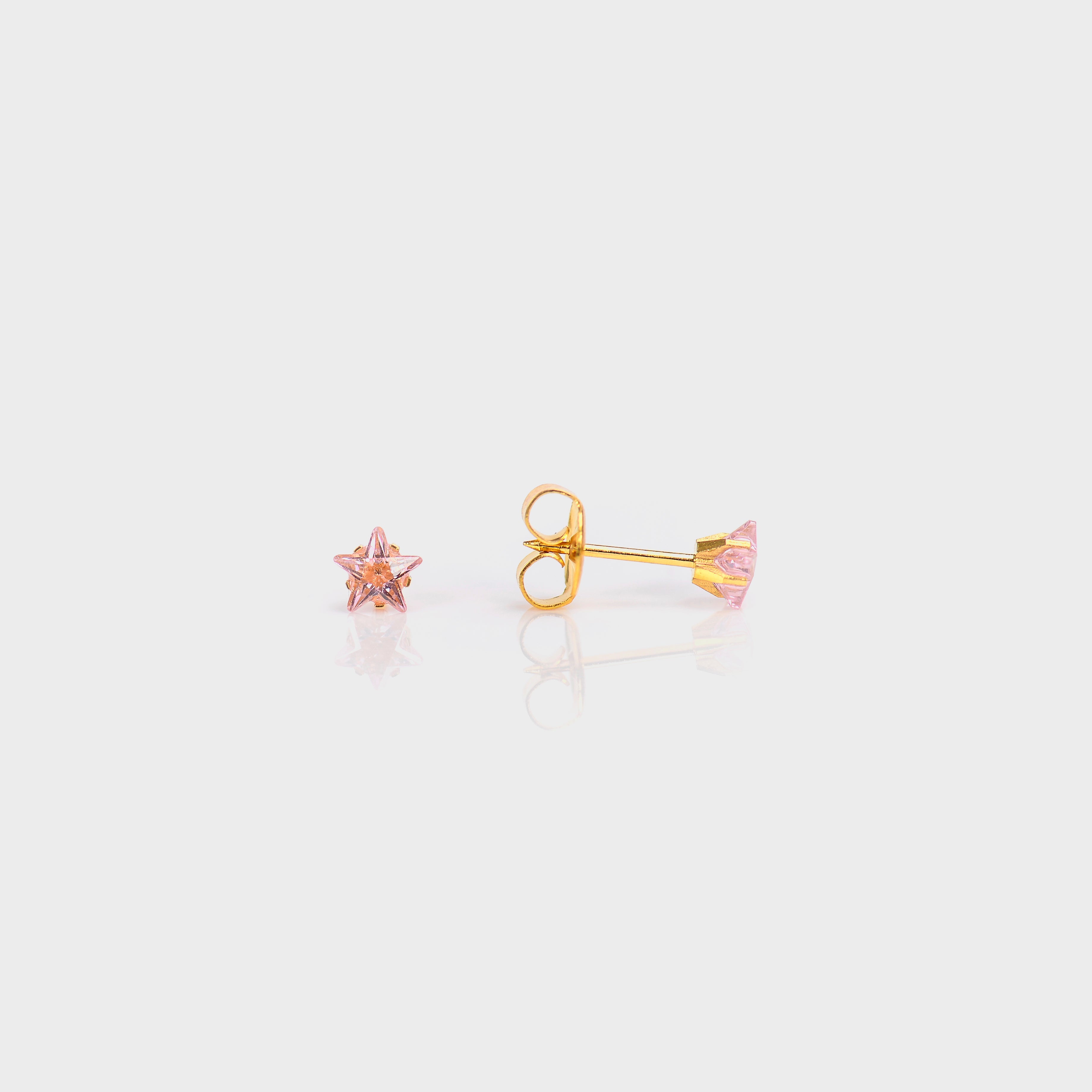 System 75™ Cubic Zirconia Star-Cut Piercing Studs – Pink – 14K Yellow Gold
