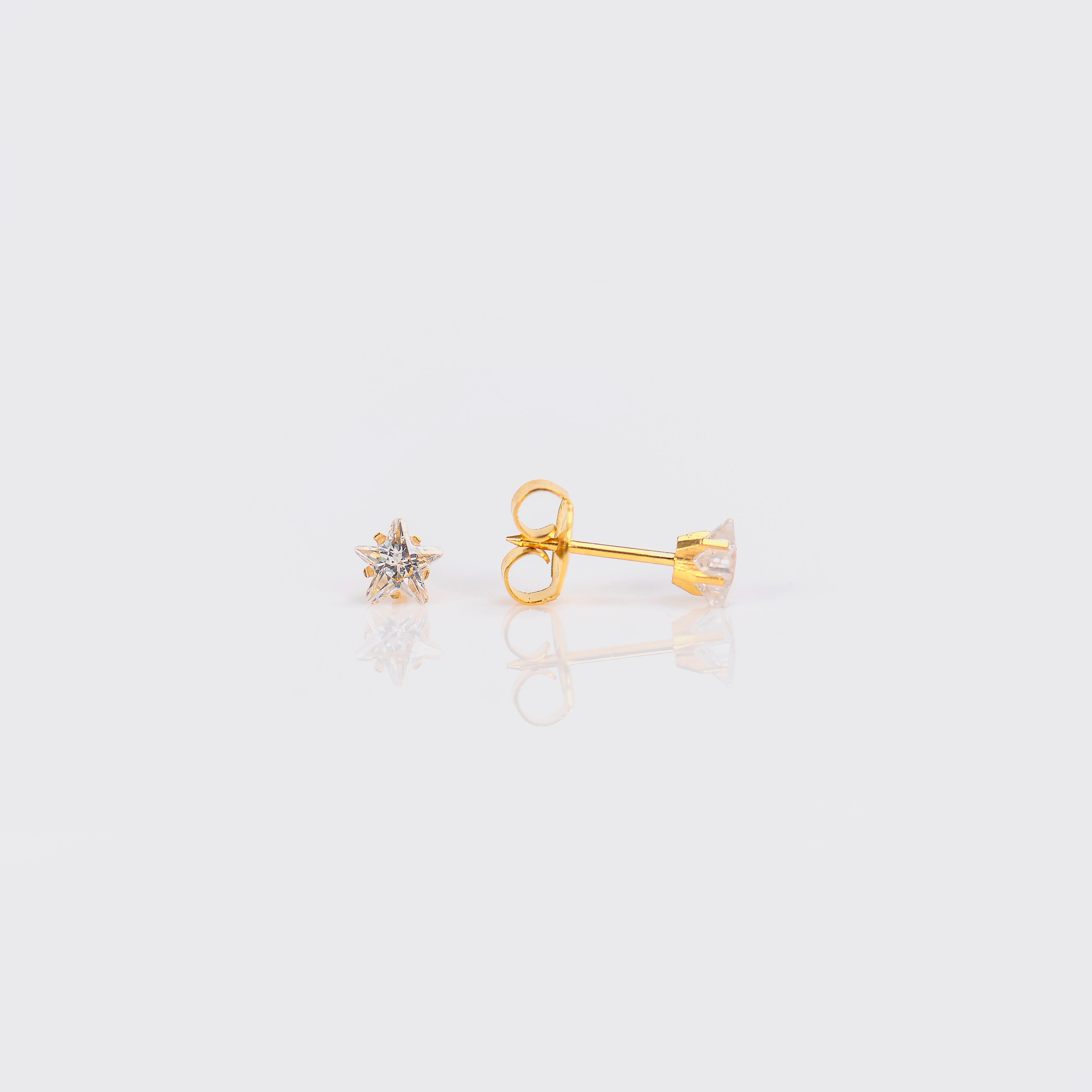 System 75™ Cubic Zirconia Star-Cut Piercing Studs – Clear – 14K Yellow Gold
