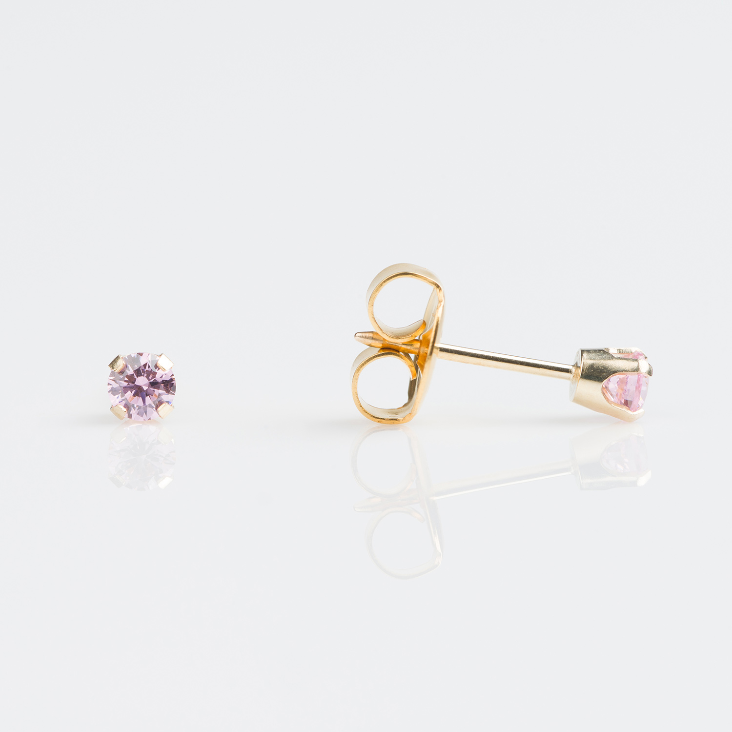 System 75™ Prong-Set Cubic Zirconia Piercing Studs – Pink – 3mm – 14K Yellow Gold
