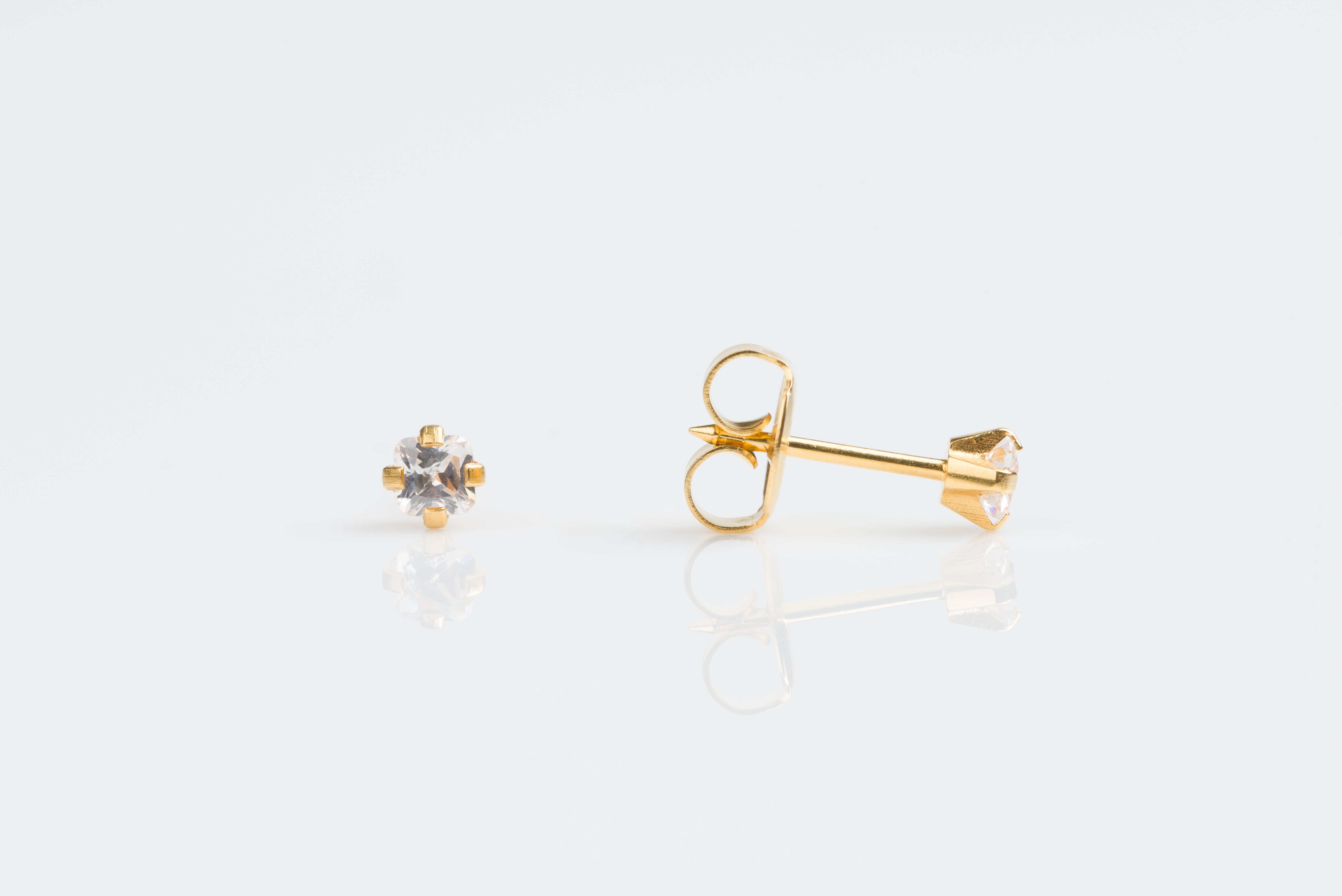 System 75™ Prong-Set Princess-Cut Cubic Zirconia Piercing Studs – 3×3mm – 14K Yellow Gold