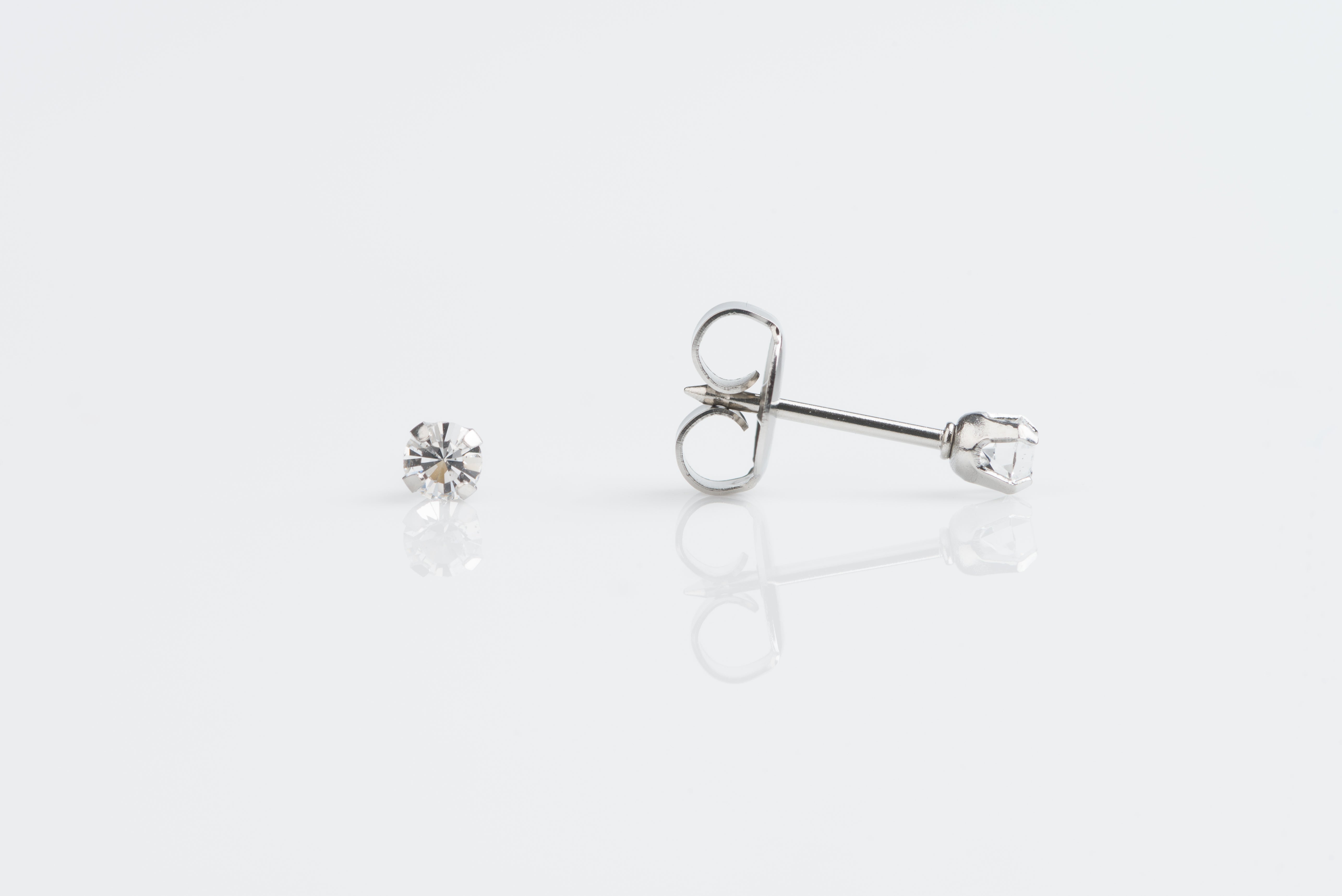 System 75™ Prong-Set Cubic Zirconia Piercing Studs – 3mm – Long Post – 14K White Gold