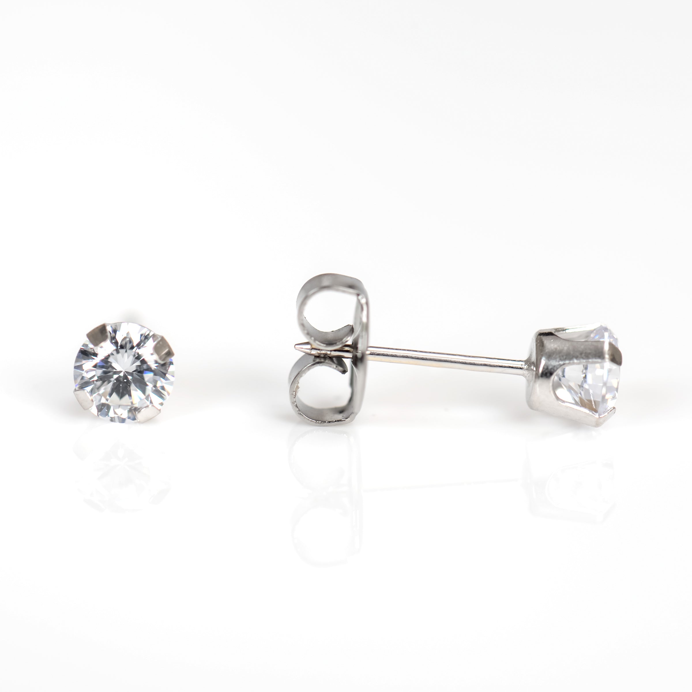 System 75™ Prong-Set Cubic Zirconia Piercing Studs – 5mm – Long Post – 14K White Gold