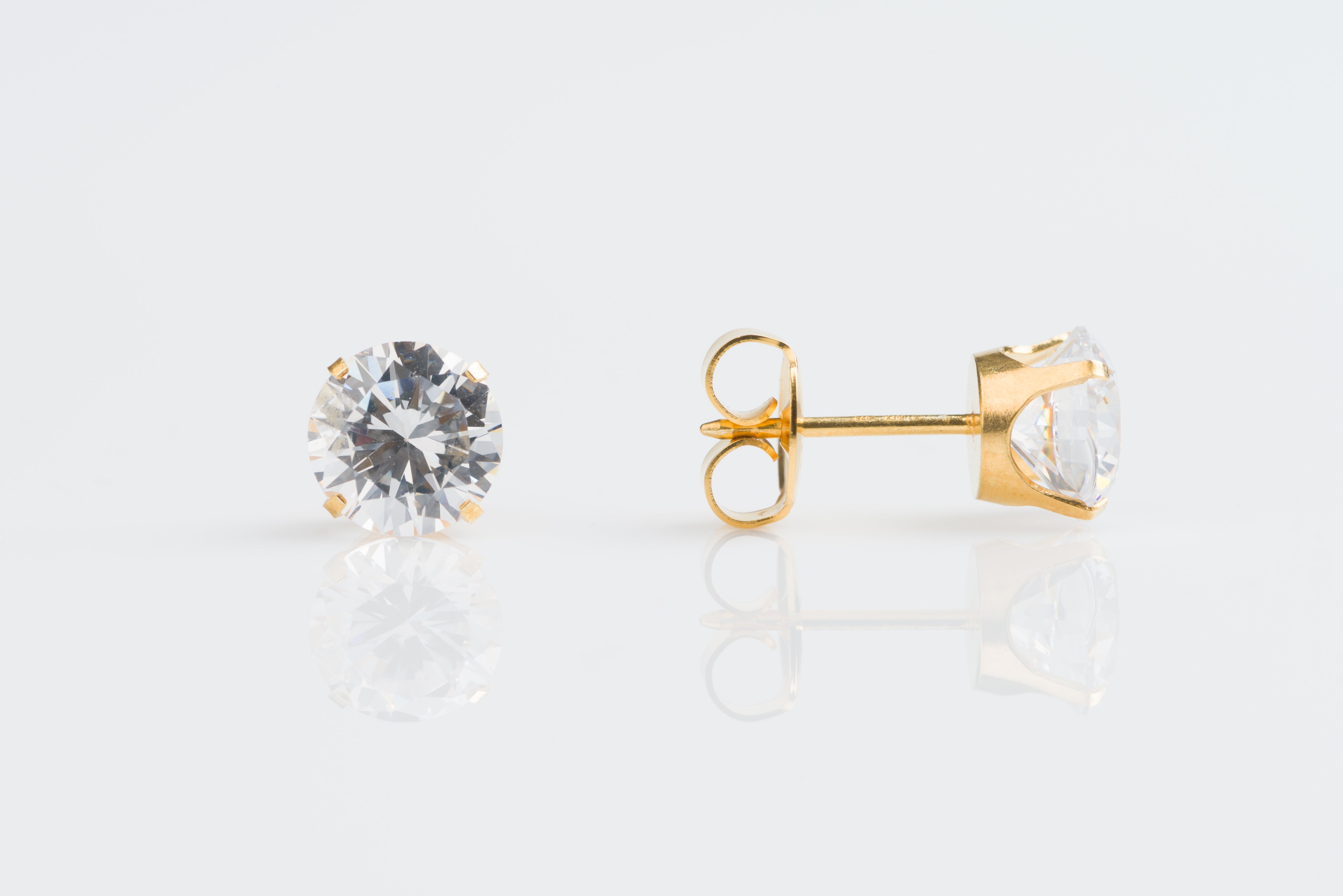 System 75™ Prong-Set Cubic Zirconia Piercing Studs – 7mm – Regular Post – 14K Yellow Gold