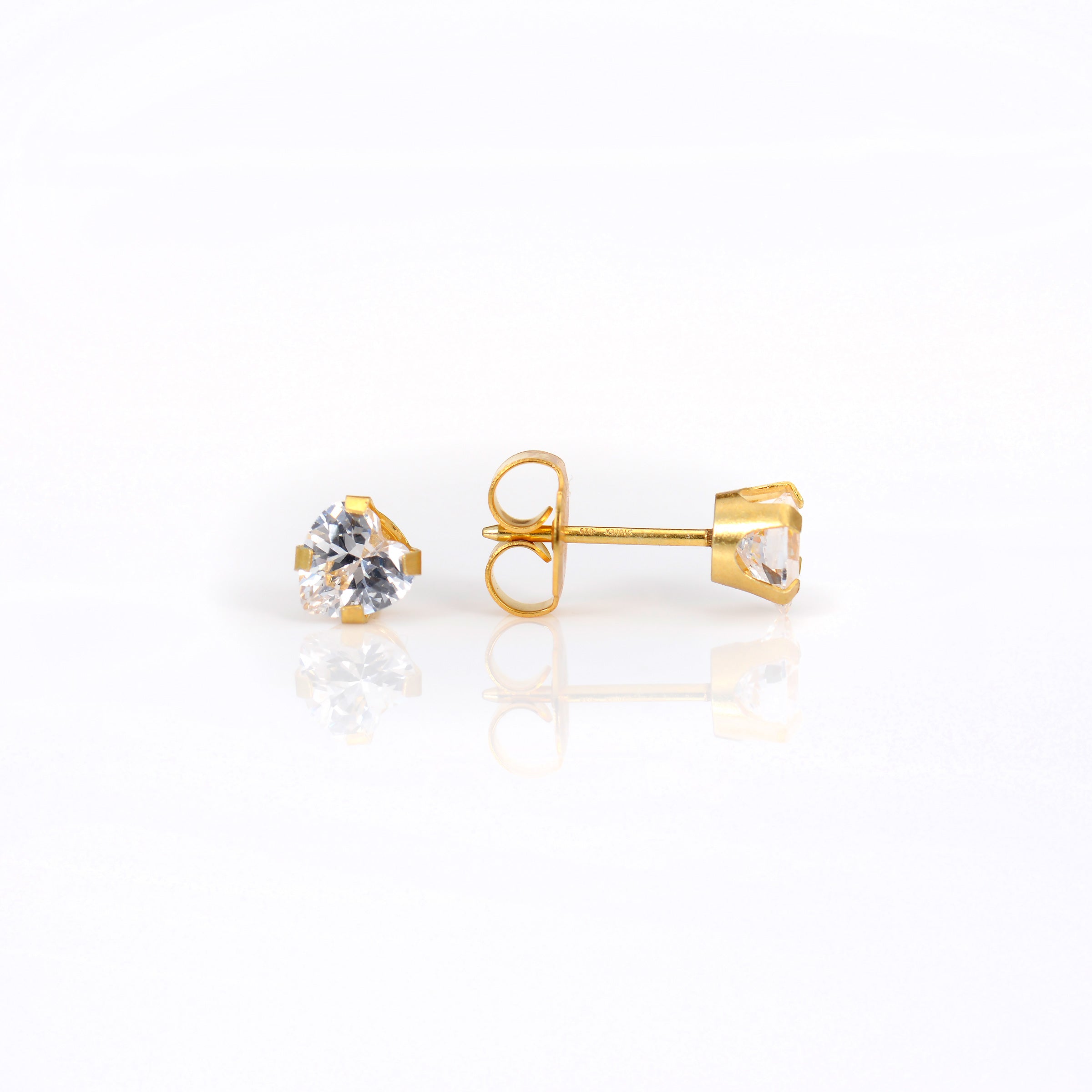 System 75™ Prong-Set Cubic Zirconia Heart Piercing Studs – 5mm – 14K Yellow Gold