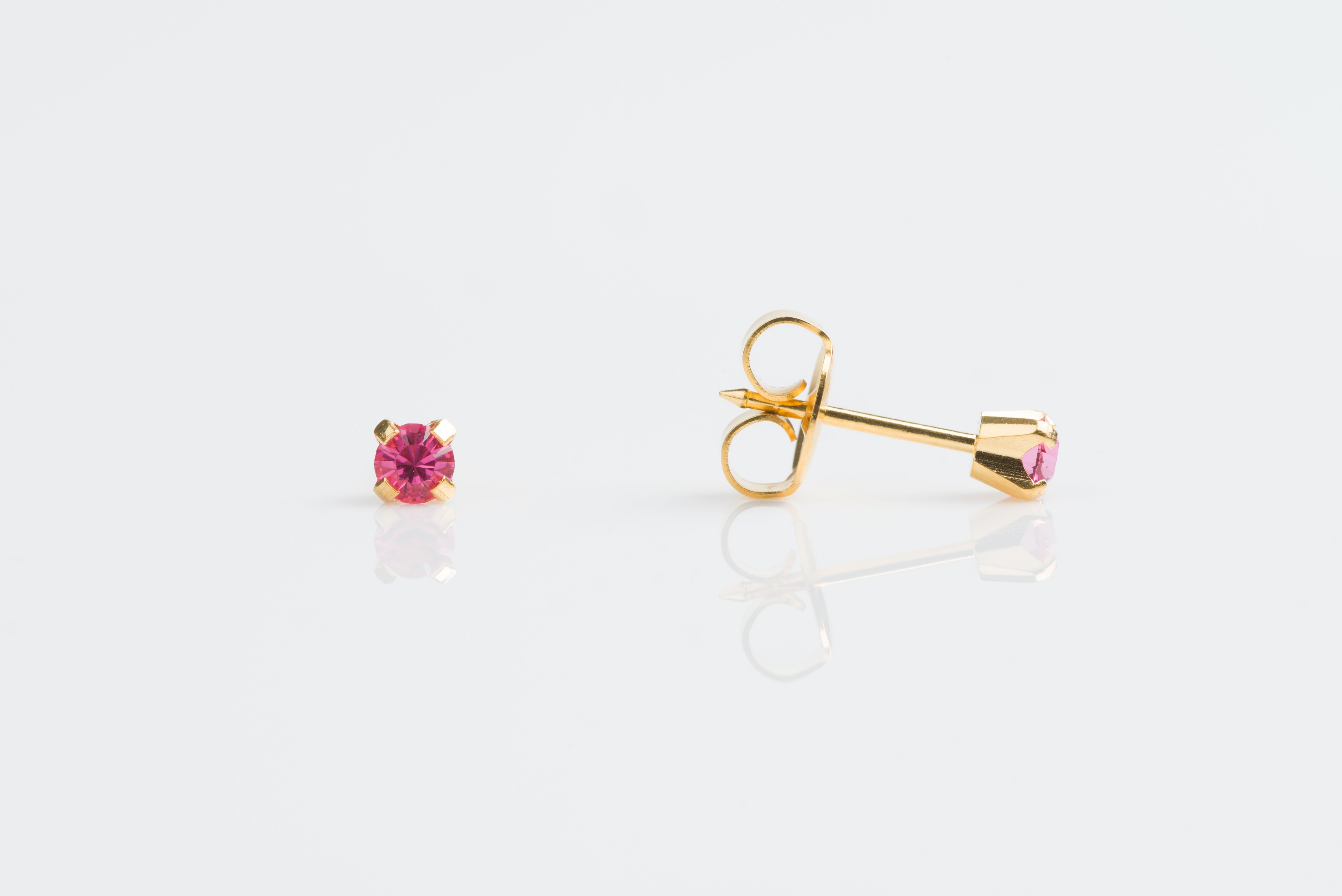 System 75™ Prong-Set Birthstone Piercing Studs – 3mm – October Rose Crystal – 14K Yellow Gold