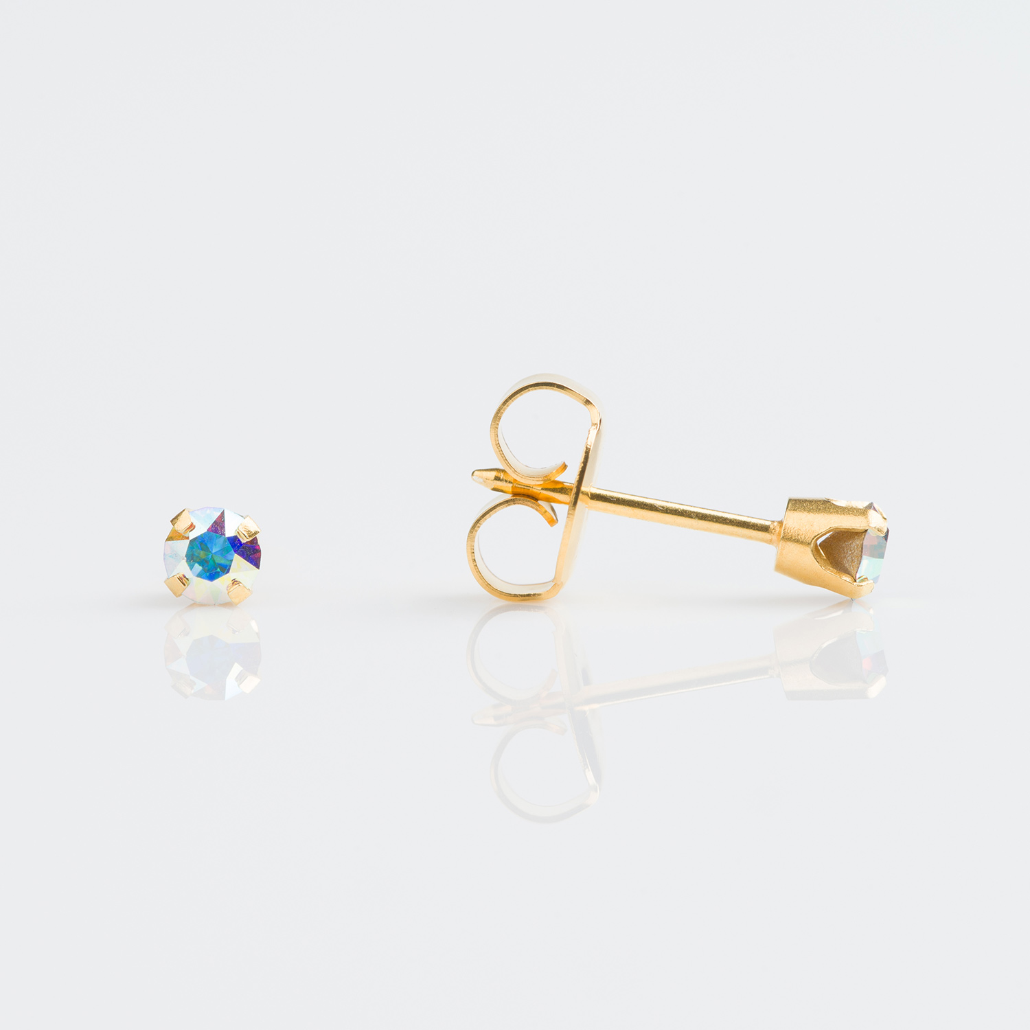 System 75™ Prong-Set Crystal Piercing Studs – 3mm – Aurora Borealis –  9K White Gold