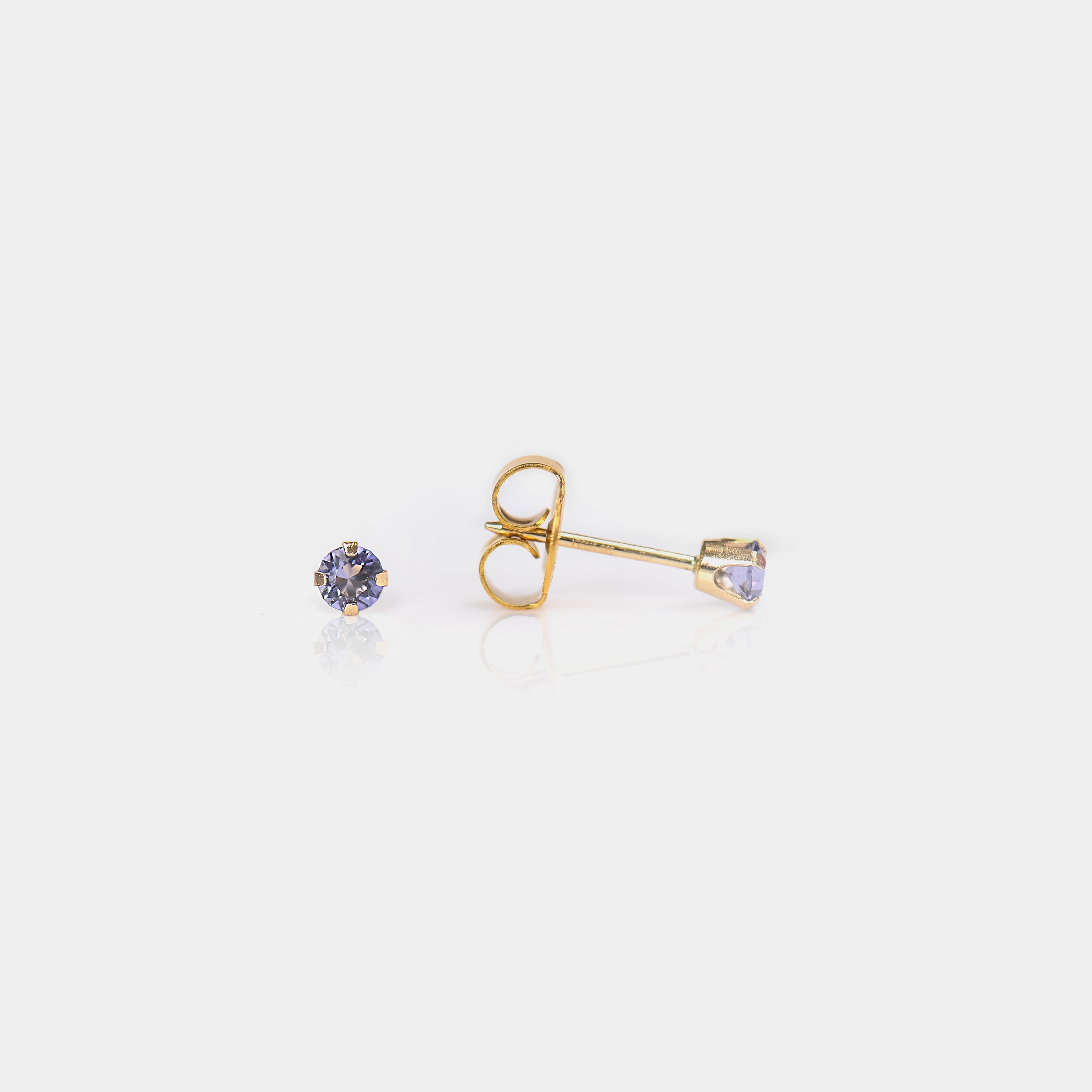 System 75™ Prong-Set Crystal Piercing Studs – 3mm – Tanzanite – 14K Yellow Gold