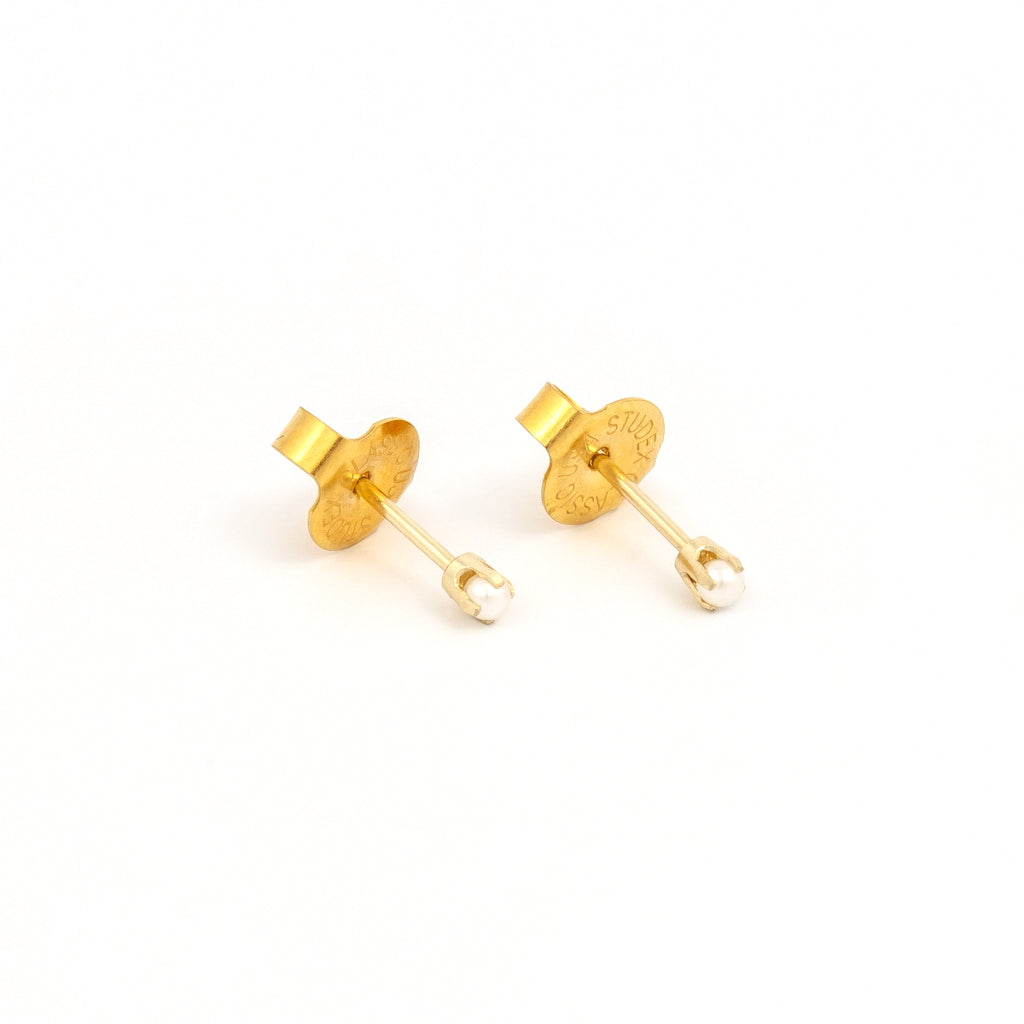 System 75™ Prong-Set Pearl Piercing Studs – 2mm – White – 14K Yellow Gold – Baby Post
