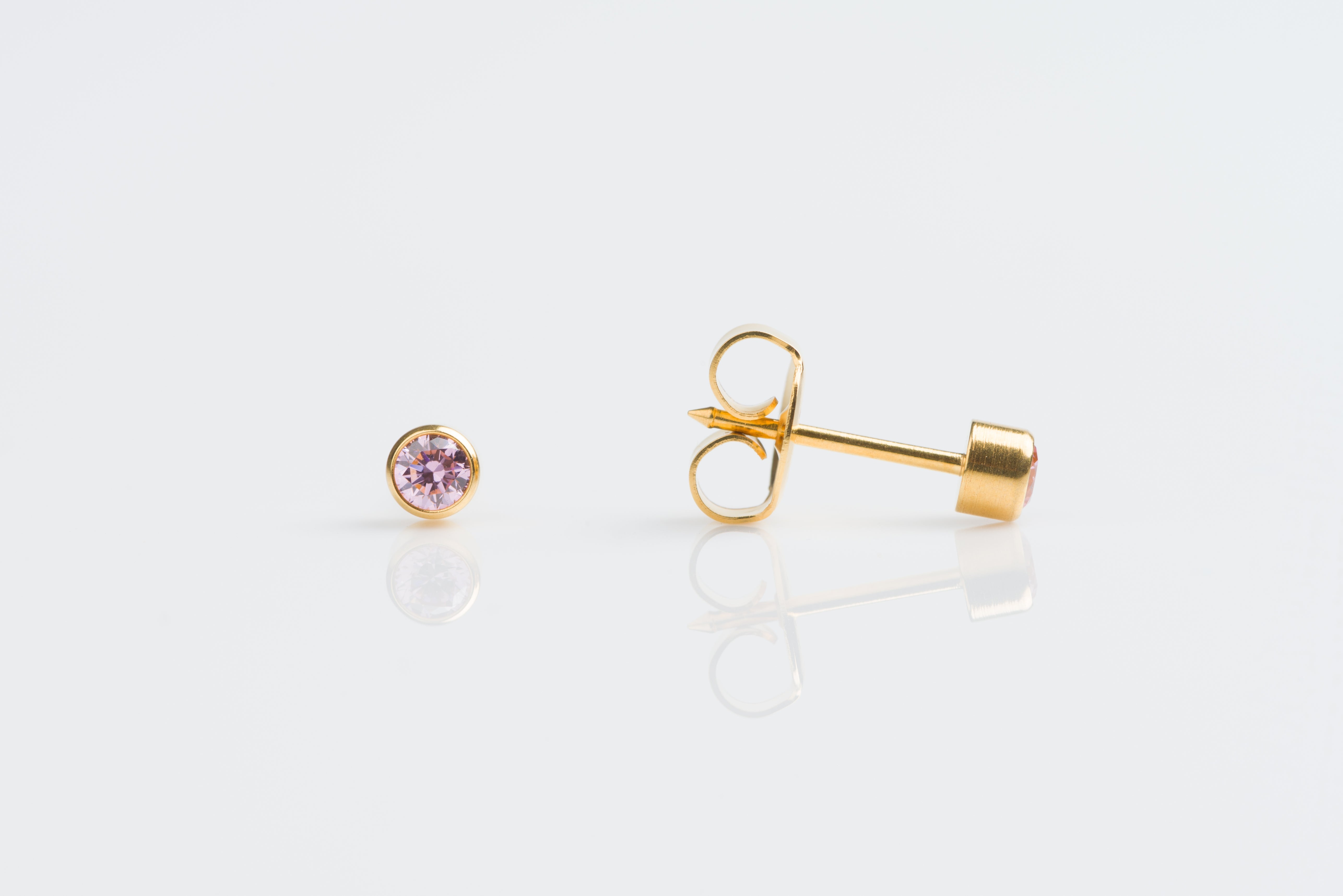 System 75™ Bezel-Set Birthstone Piercing Studs – 3mm – October Rose Crystal – 14K Yellow Gold
