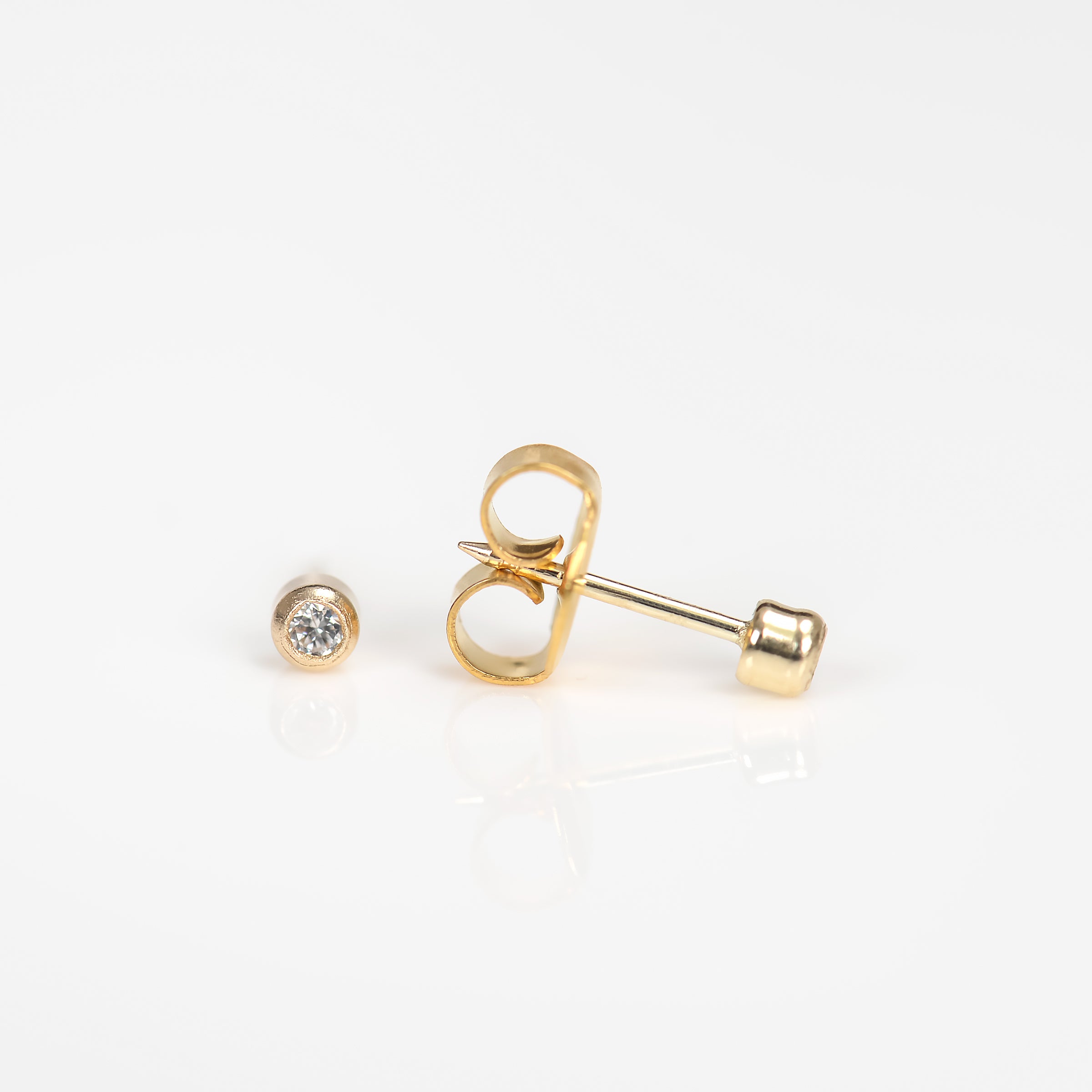 System 75™ Bezel-Set Cubic Zirconia Piercing Studs – 14K Yellow Gold – Baby Post