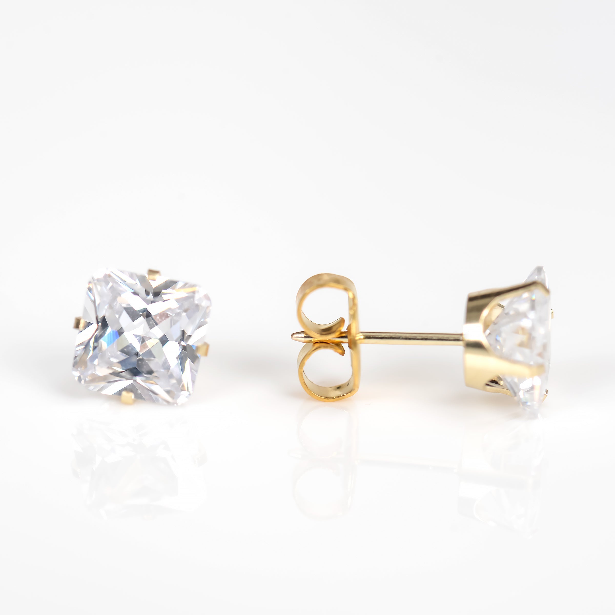 System 75™ Prong-Set Princess-Cut Cubic Zirconia Piercing Studs – 7×7mm – 14K Yellow Gold