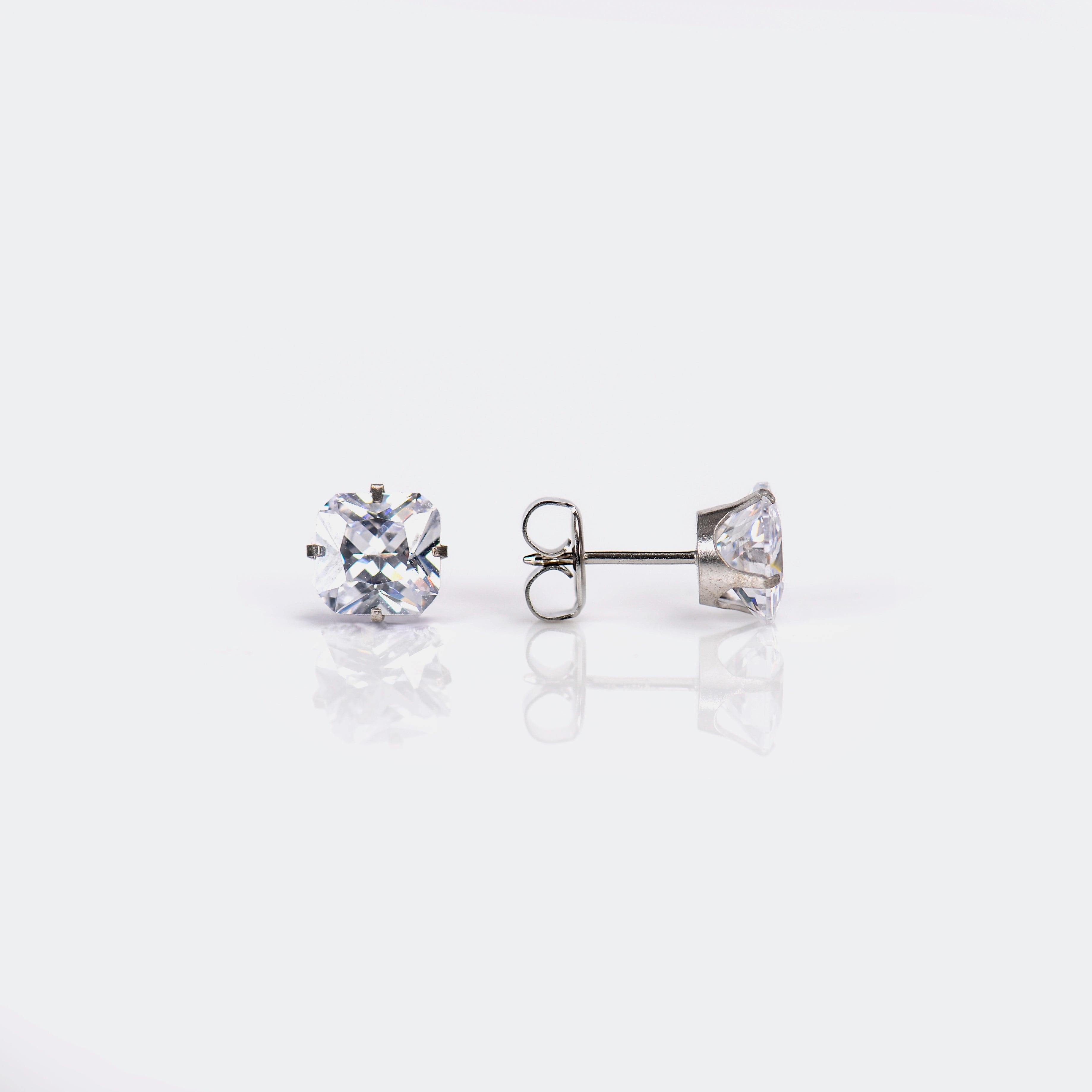 System 75™ Prong-Set Princess-Cut Cubic Zirconia Piercing Studs – 7×7mm – 14K White Gold