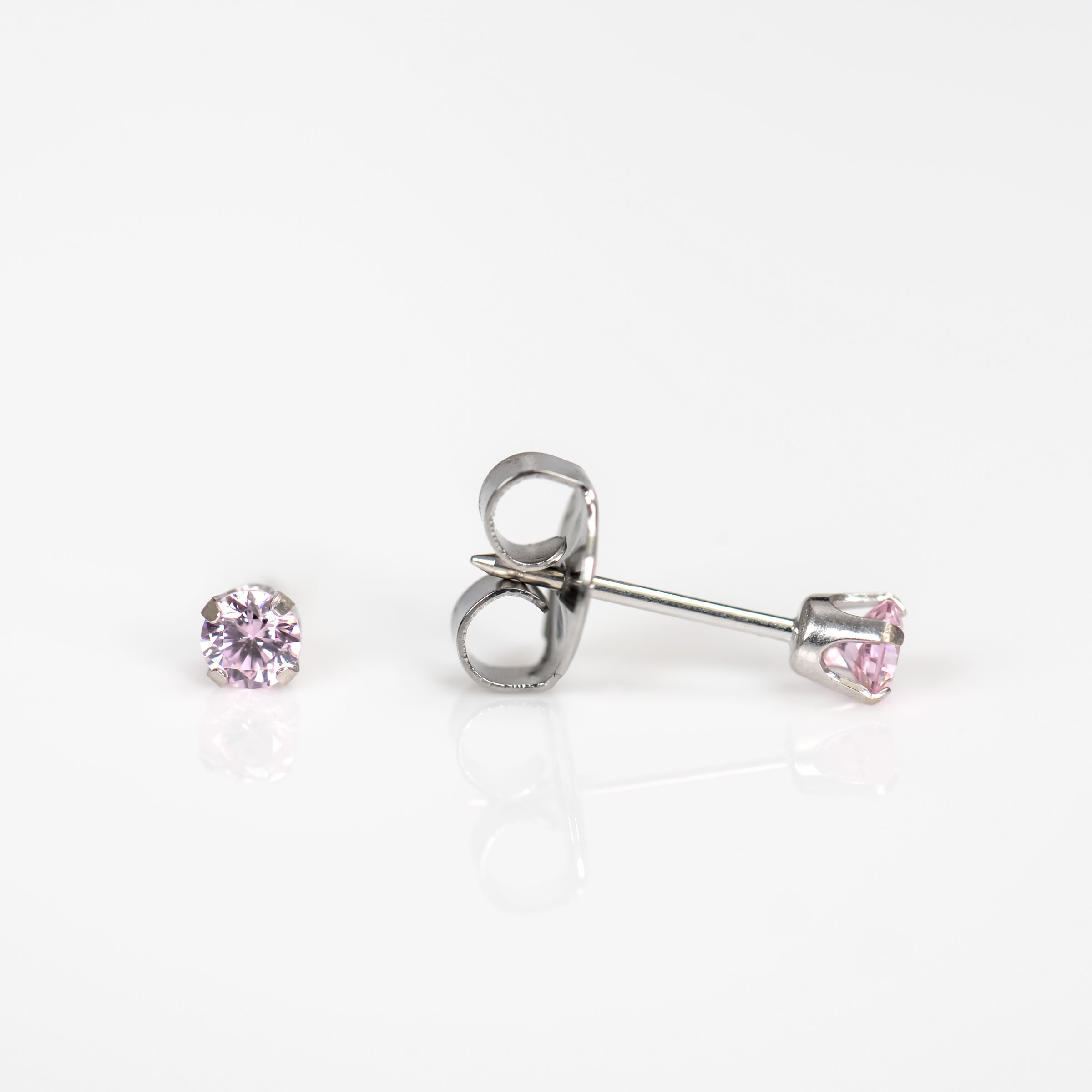 System 75™ Prong-Set Cubic Zirconia Piercing Studs – Pink – 3mm – 14K White Gold