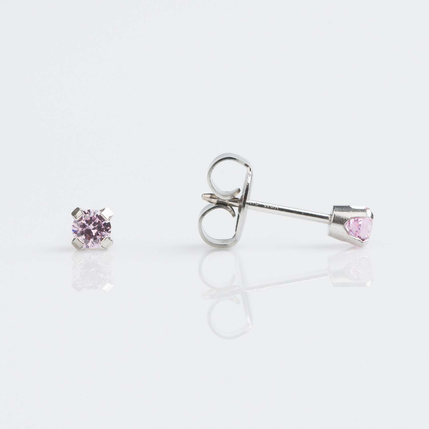 System 75™ Prong-Set Cubic Zirconia Piercing Studs – Pink – 4mm – 14K White Gold