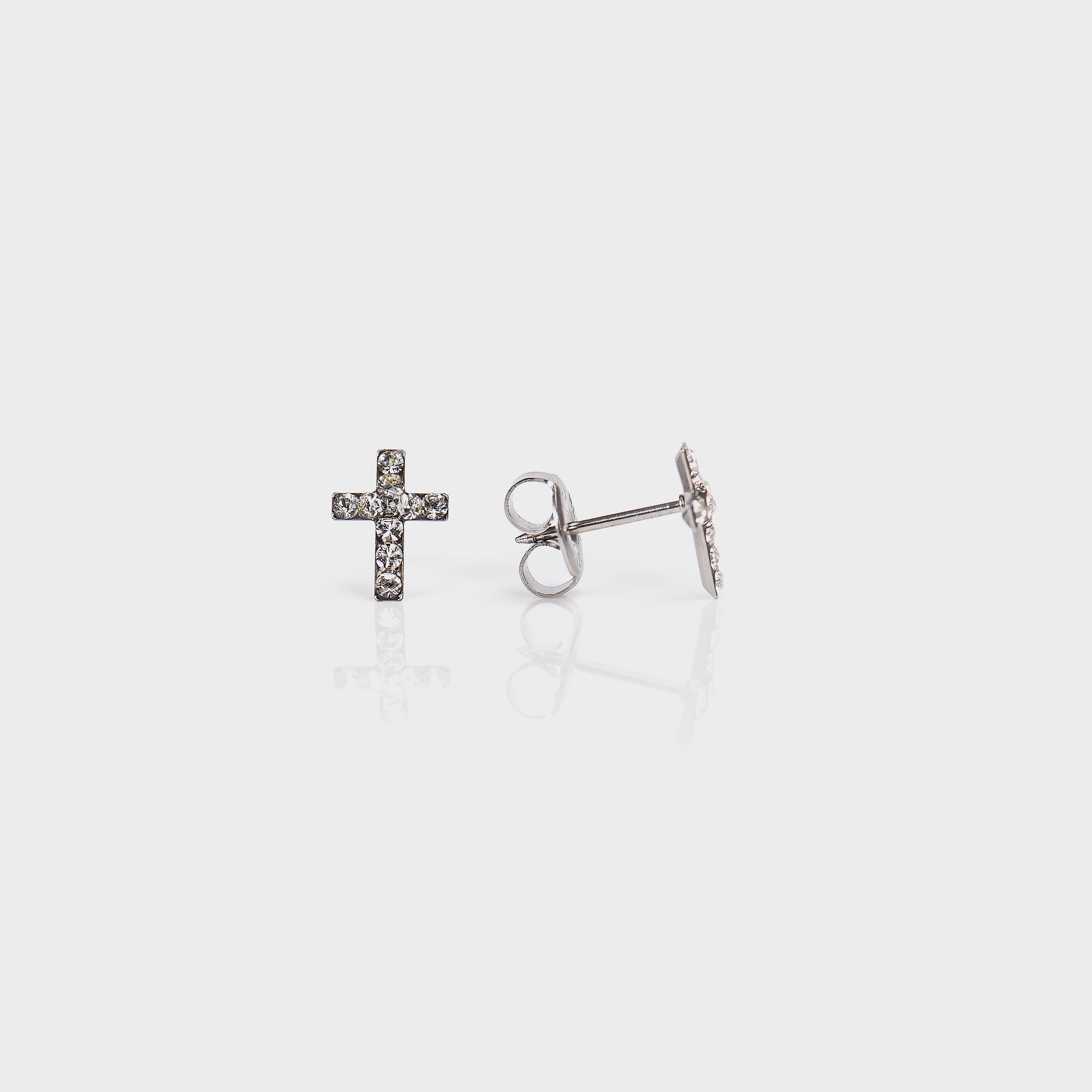 System 75™ Crystal Cross Piercing Studs – 14K White Gold