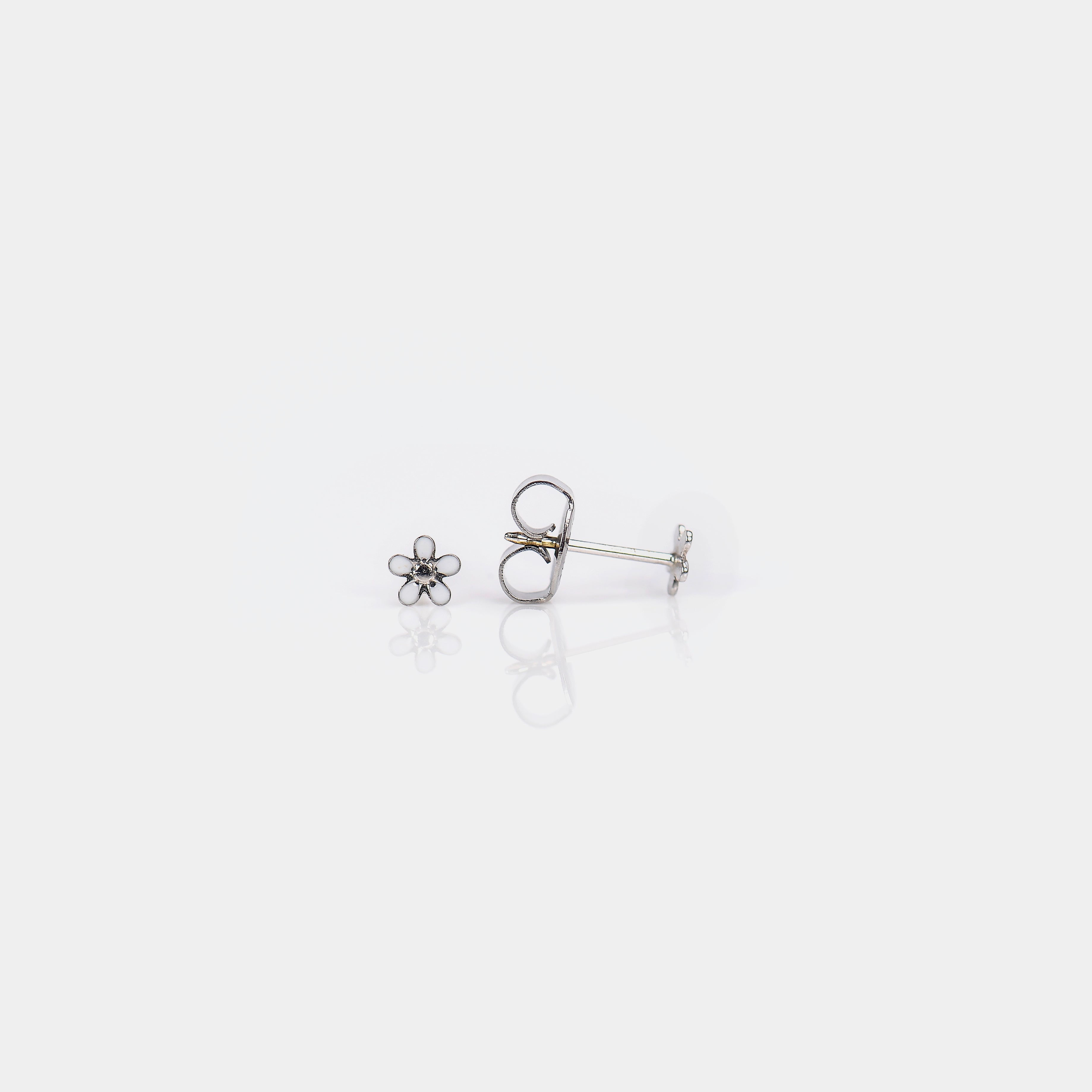 System 75™ Micro Mini Piercing Studs – White Flower – 14K White Gold