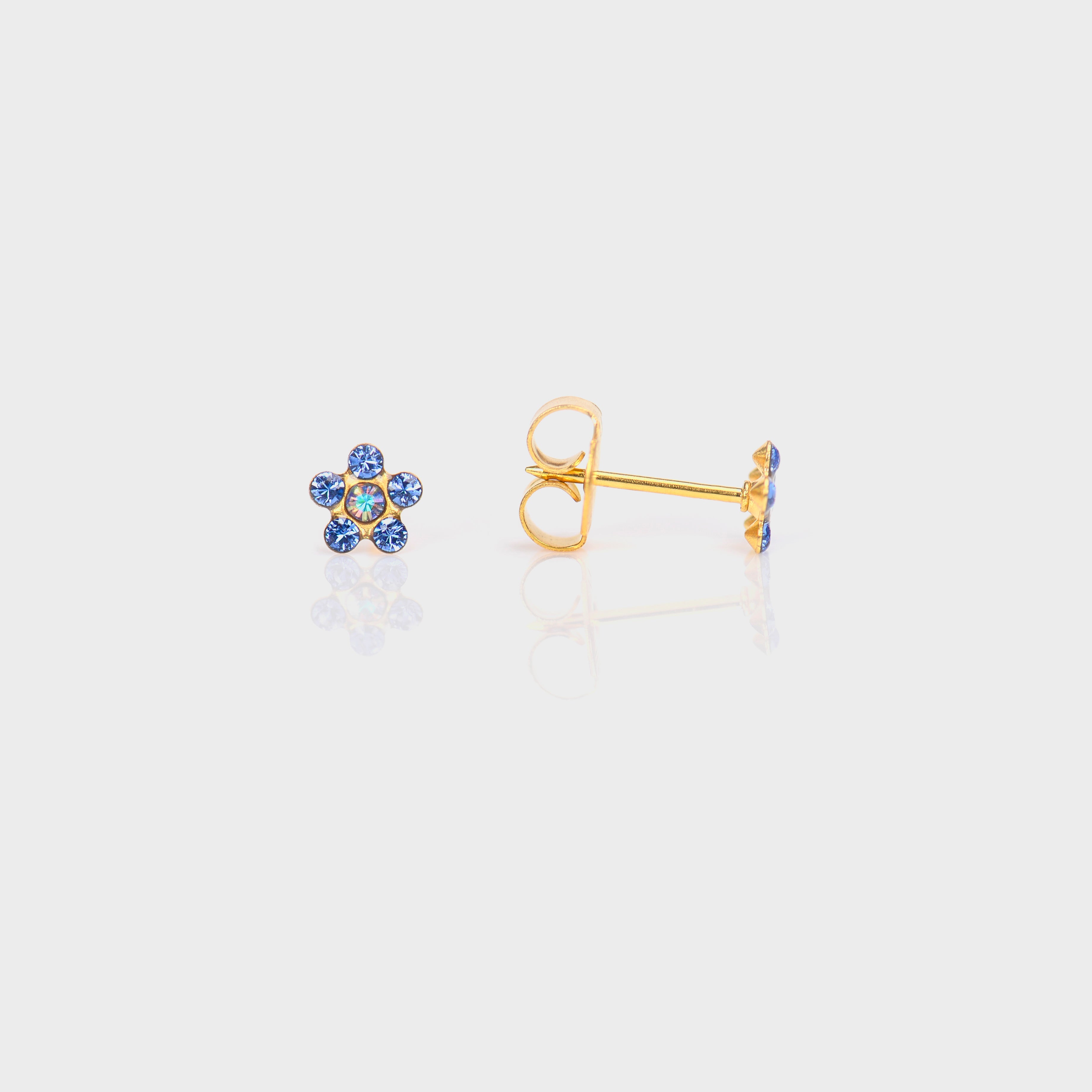 System 75™ Daisy Birthstone Piercing Studs – September Sapphire + Crystal – Regular Post – 14K Yellow Gold