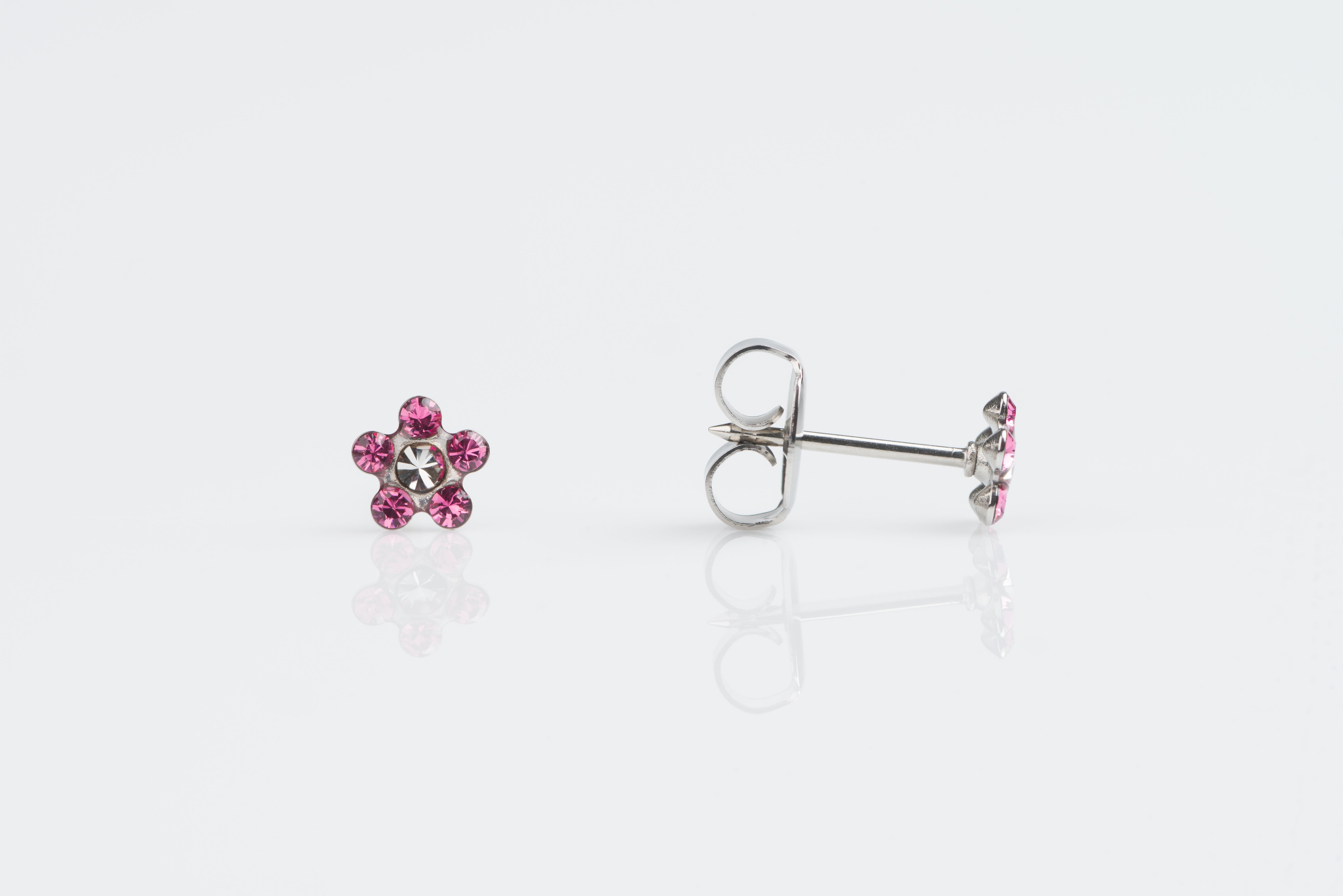 System 75™ Daisy Birthstone Piercing Studs – October Rose + Crystal – Regular Post – 14K White Gold
