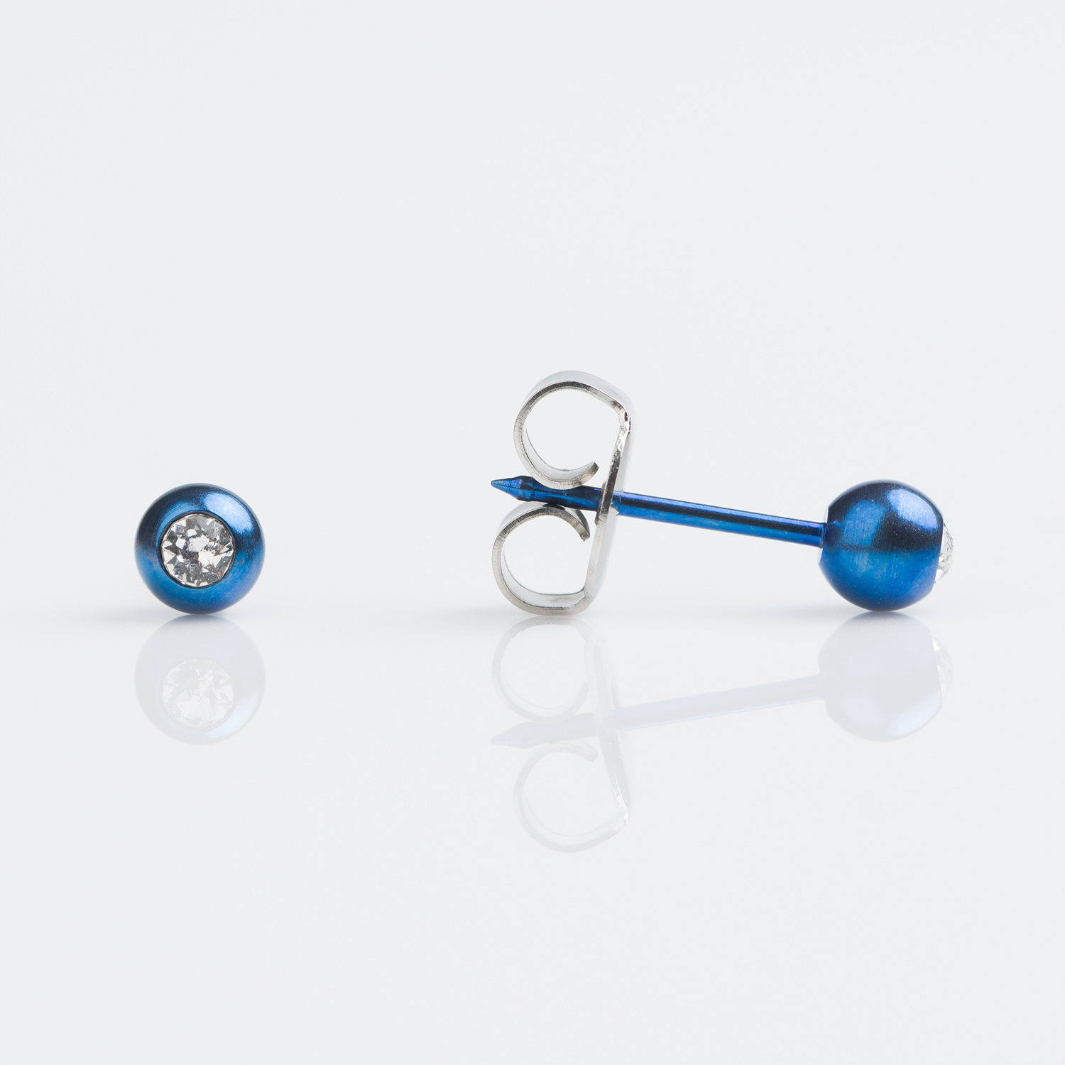 System 75™ Birthstone Ball Piercing Studs – 4mm – Clear Crystal – Blue Titanium