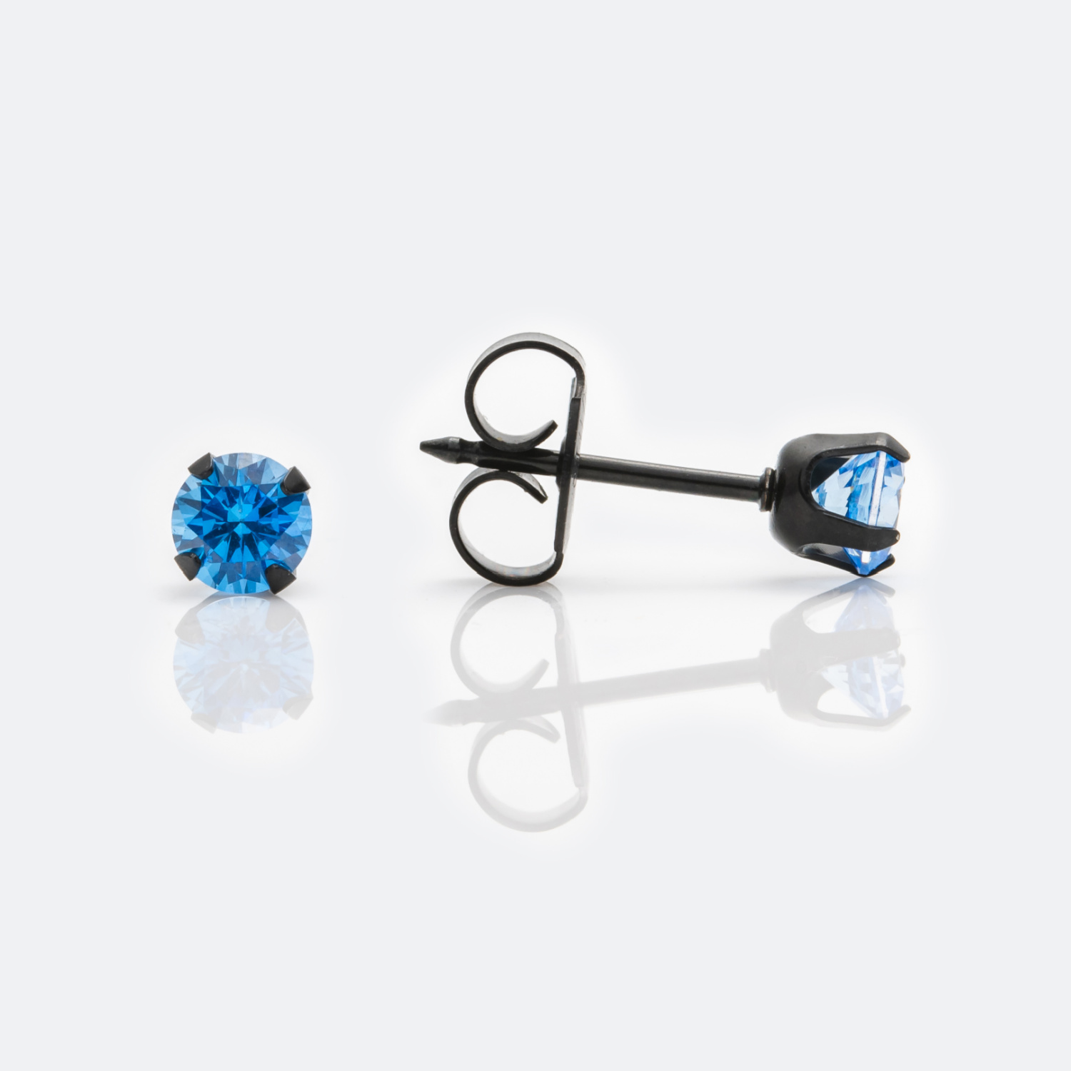 System 75™ Prong-Set Cubic Zirconia Piercing Studs – Blue – 4mm – Black Stainless Steel – Regular Post
