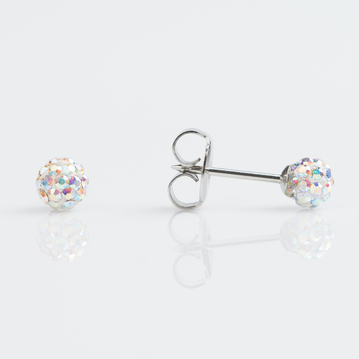 System 75™ Fireball Piercing Studs – 4.5mm – Aurora Borealis – 18K White Gold