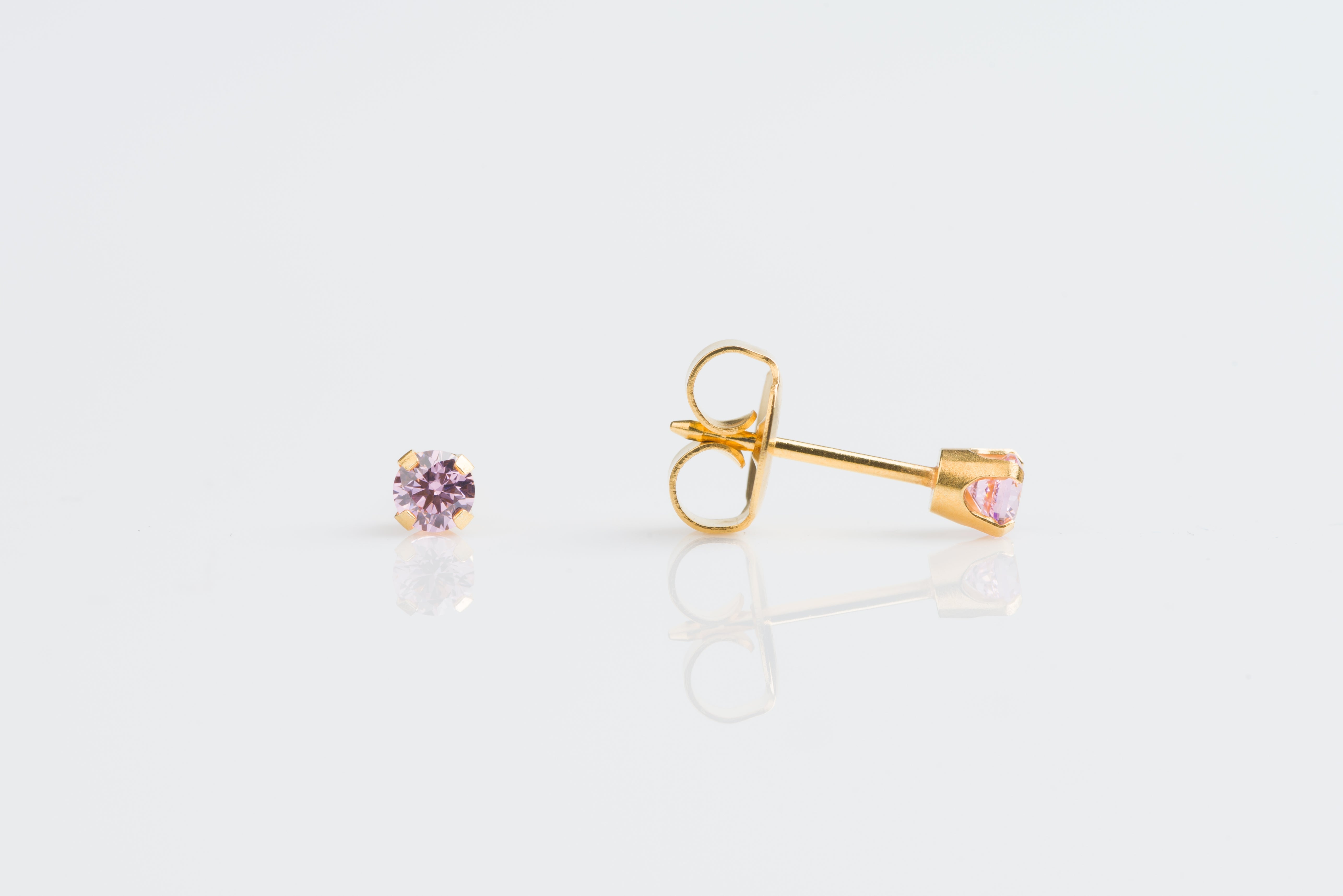 System 75™ Prong-Set Cubic Zirconia Piercing Studs – Pink – 3mm -18K Yellow Gold