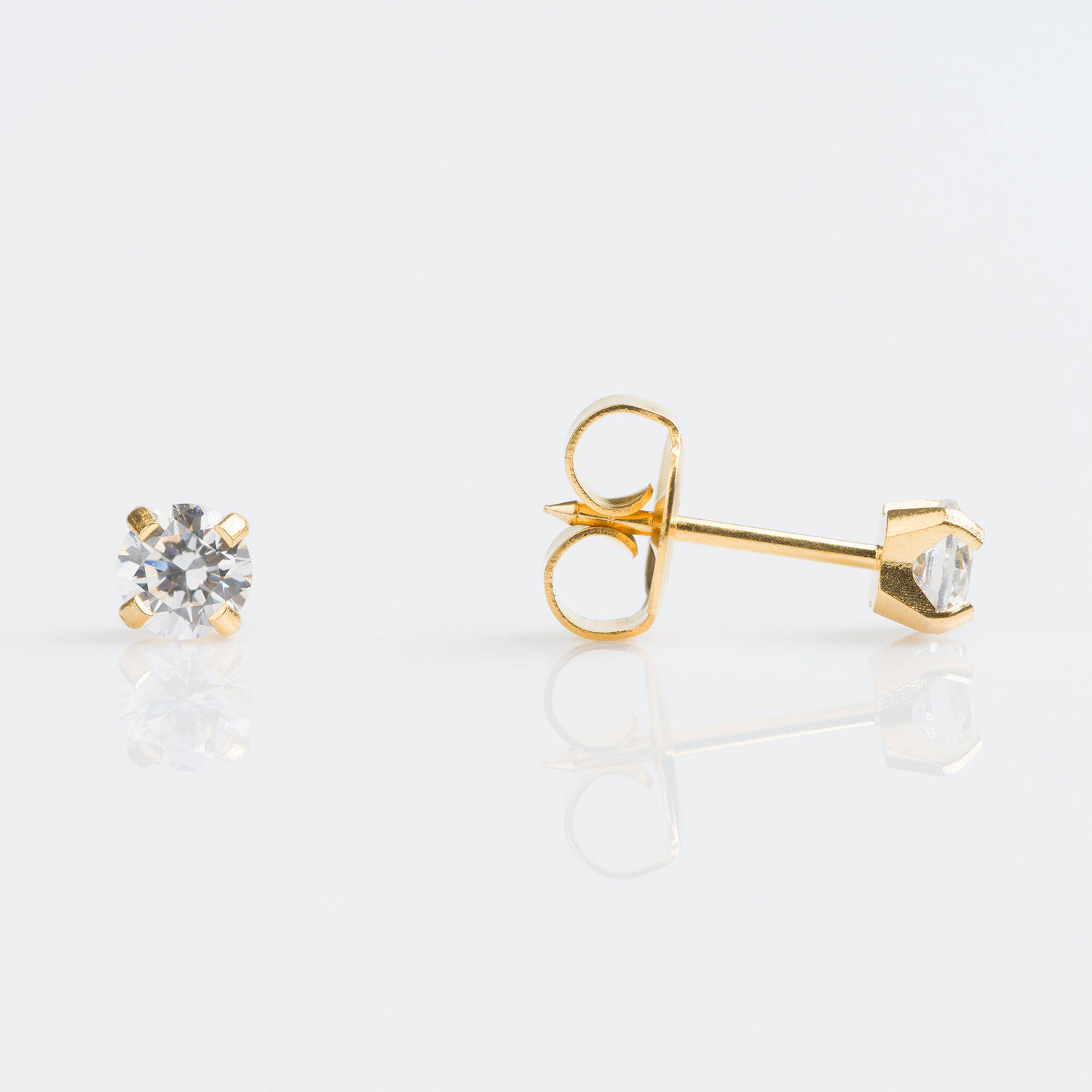 System 75™ Prong-Set Cubic Zirconia Piercing Studs – 4mm – Regular Post – Gold-Plated