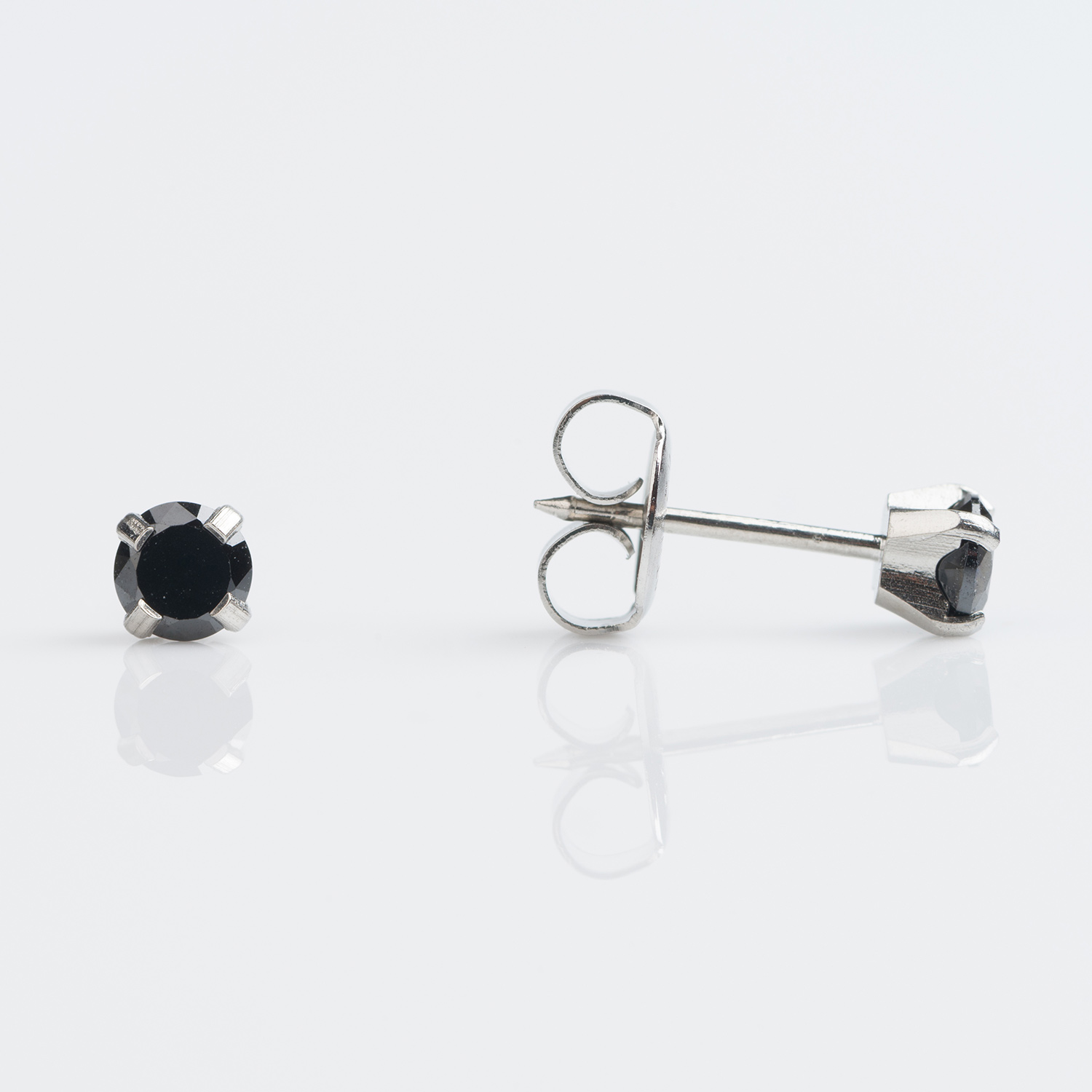 System 75™ Prong-Set Cubic Zirconia Piercing Studs – Black – 4mm – Stainless Steel – Regular Post