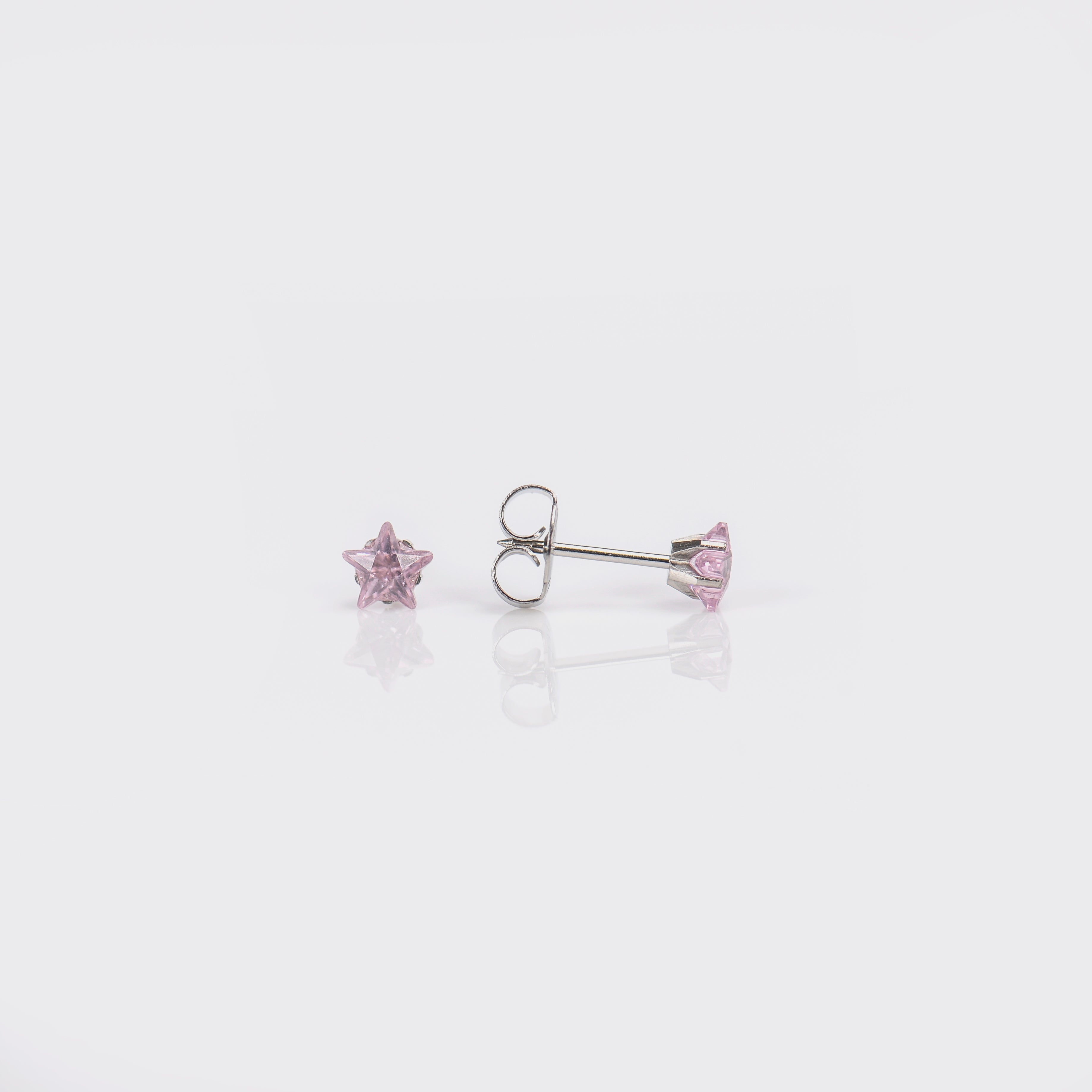 System 75™ Cubic Zirconia Star-Cut Piercing Studs – Pink – 5mm – Stainless Steel