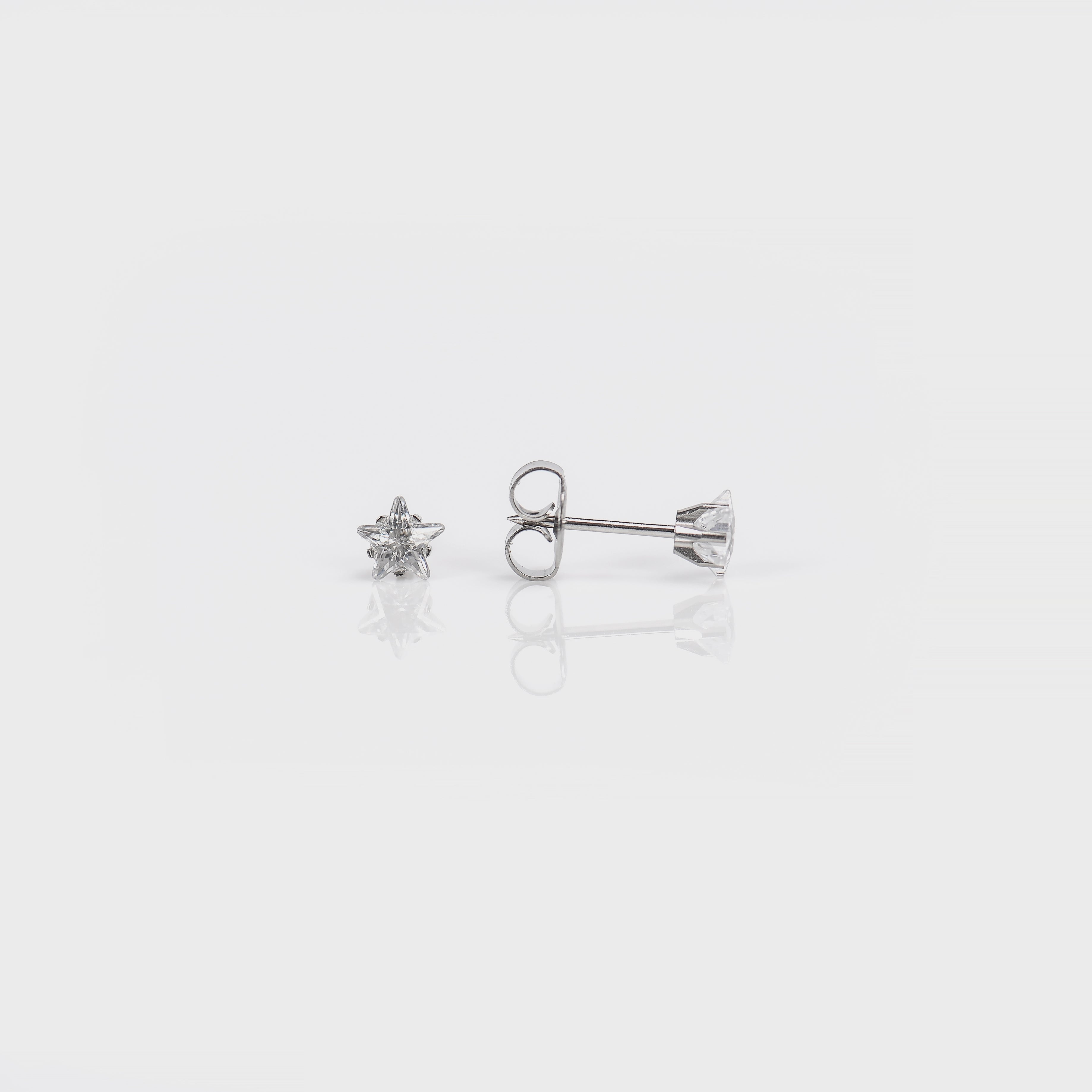 System 75™ Cubic Zirconia Star-Cut Piercing Studs – Clear – Stainless Steel